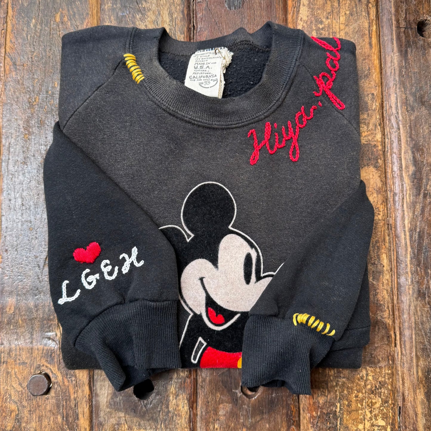 Vintage Mickey Sweatshirt-S,M,L,XL-Customize Your Embroidery Wording on Neckline & Sleeve