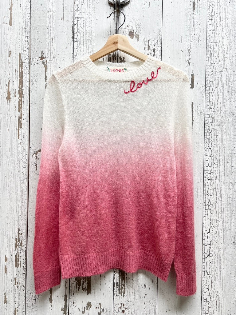 PINK DIP DYED SWEATER WITH CUSTOM HAND EMBROIDERY-S