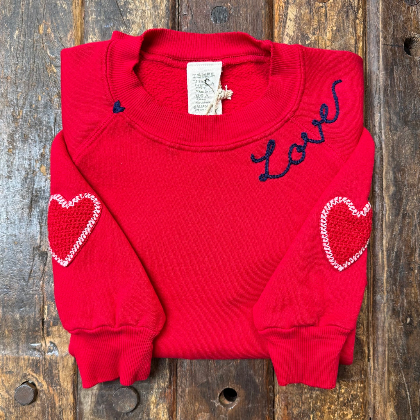 Crochet Hearts Sweatshirt WITH CUSTOM HAND EMBROIDERY(17Colors)