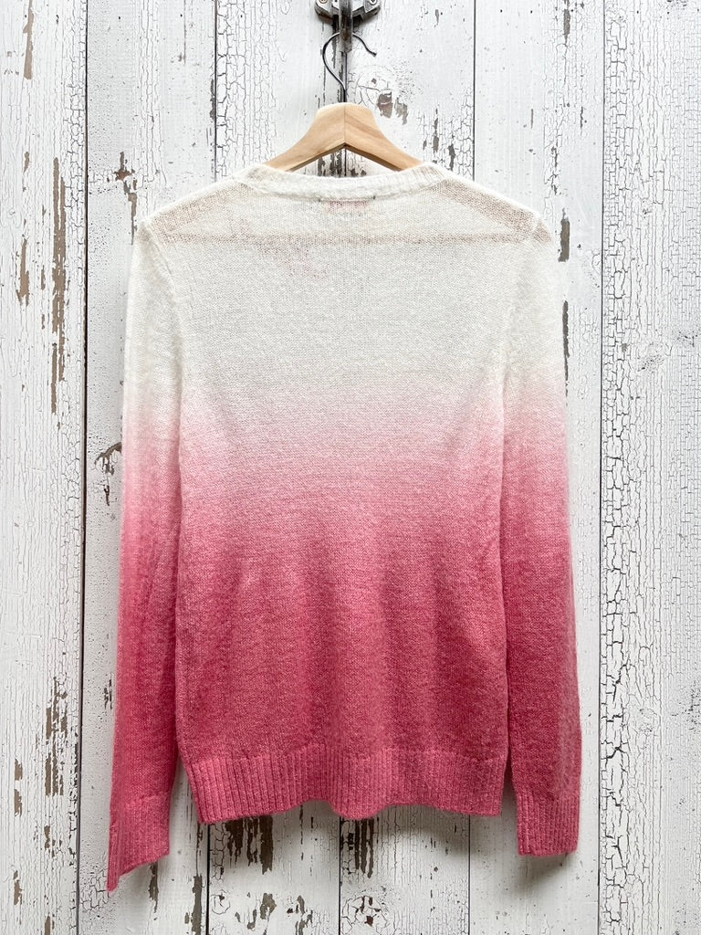 PINK DIP DYED SWEATER WITH CUSTOM HAND EMBROIDERY-S