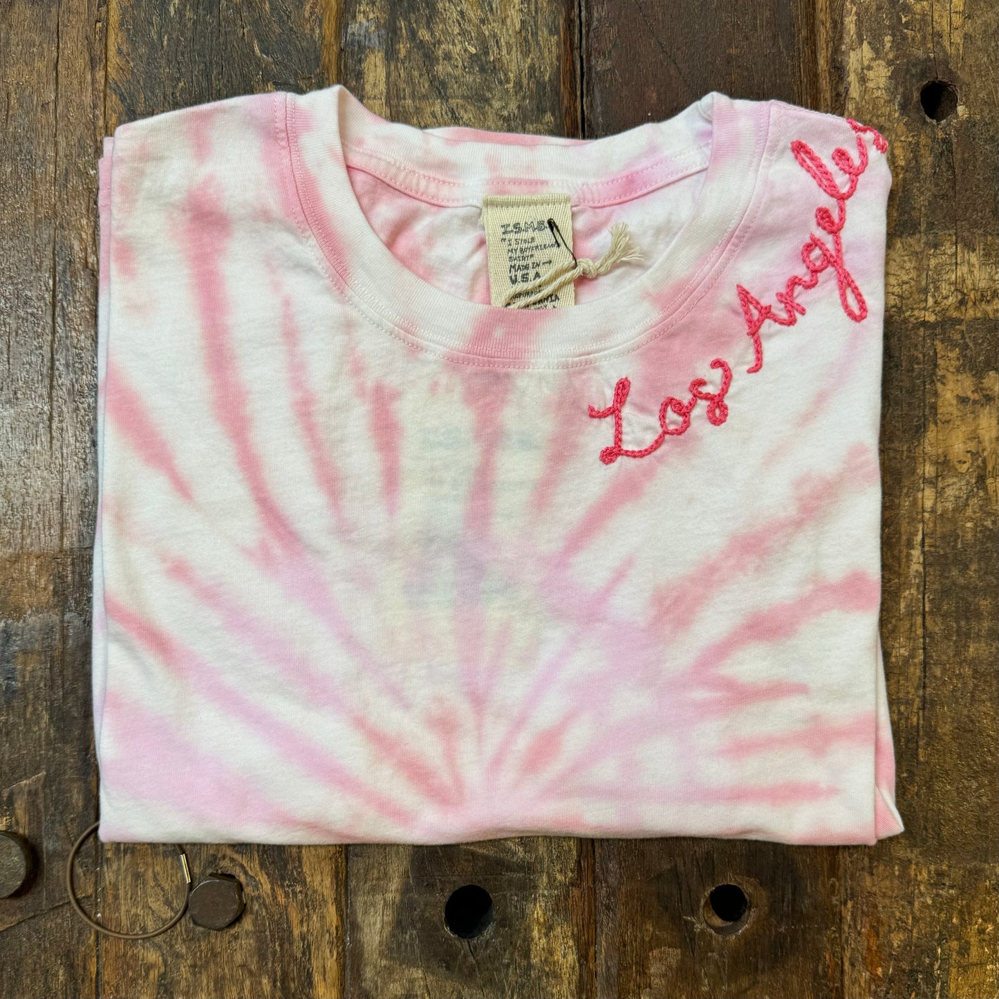 TIE DYE S/S TEE WITH CUSTOM HAND EMBROIDERY(4 Colors)