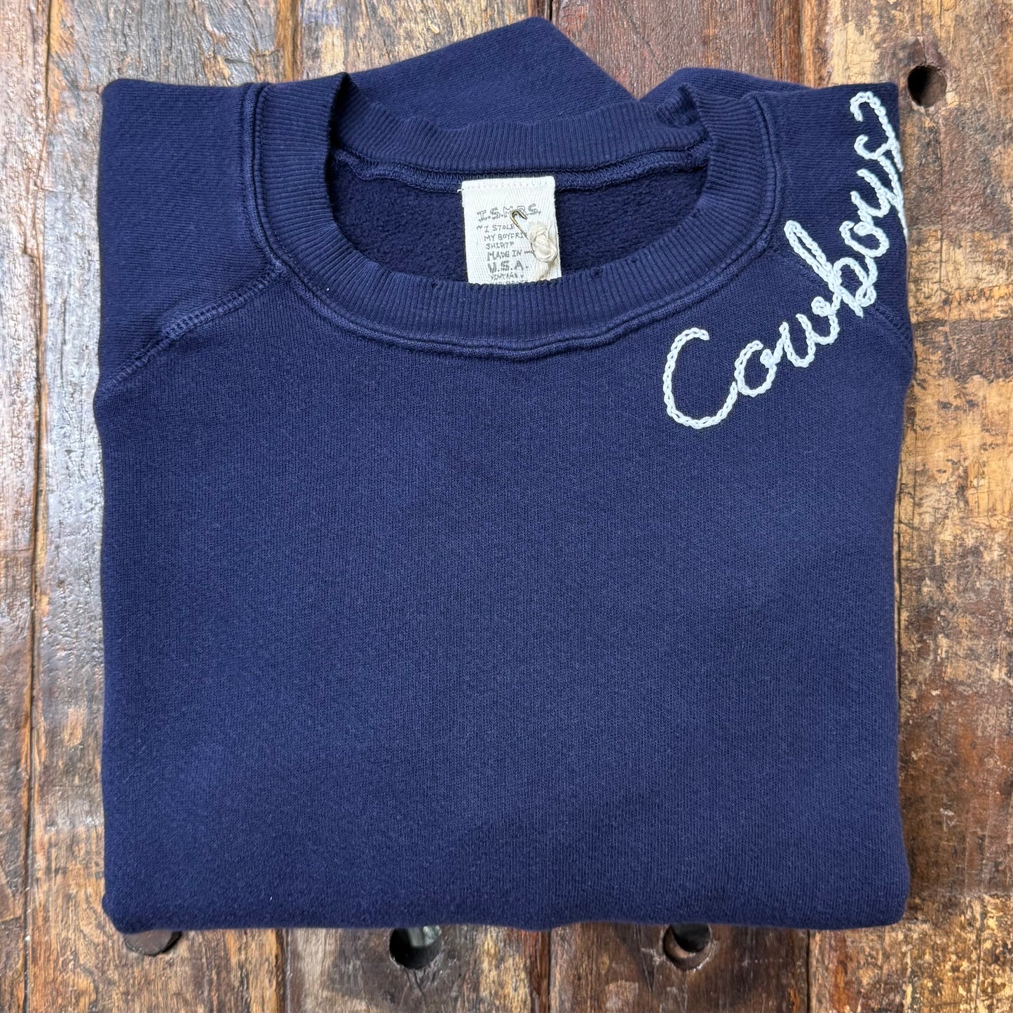 WASHED NAVY SWEATS WITH CUSTOM HAND EMBROIDERY