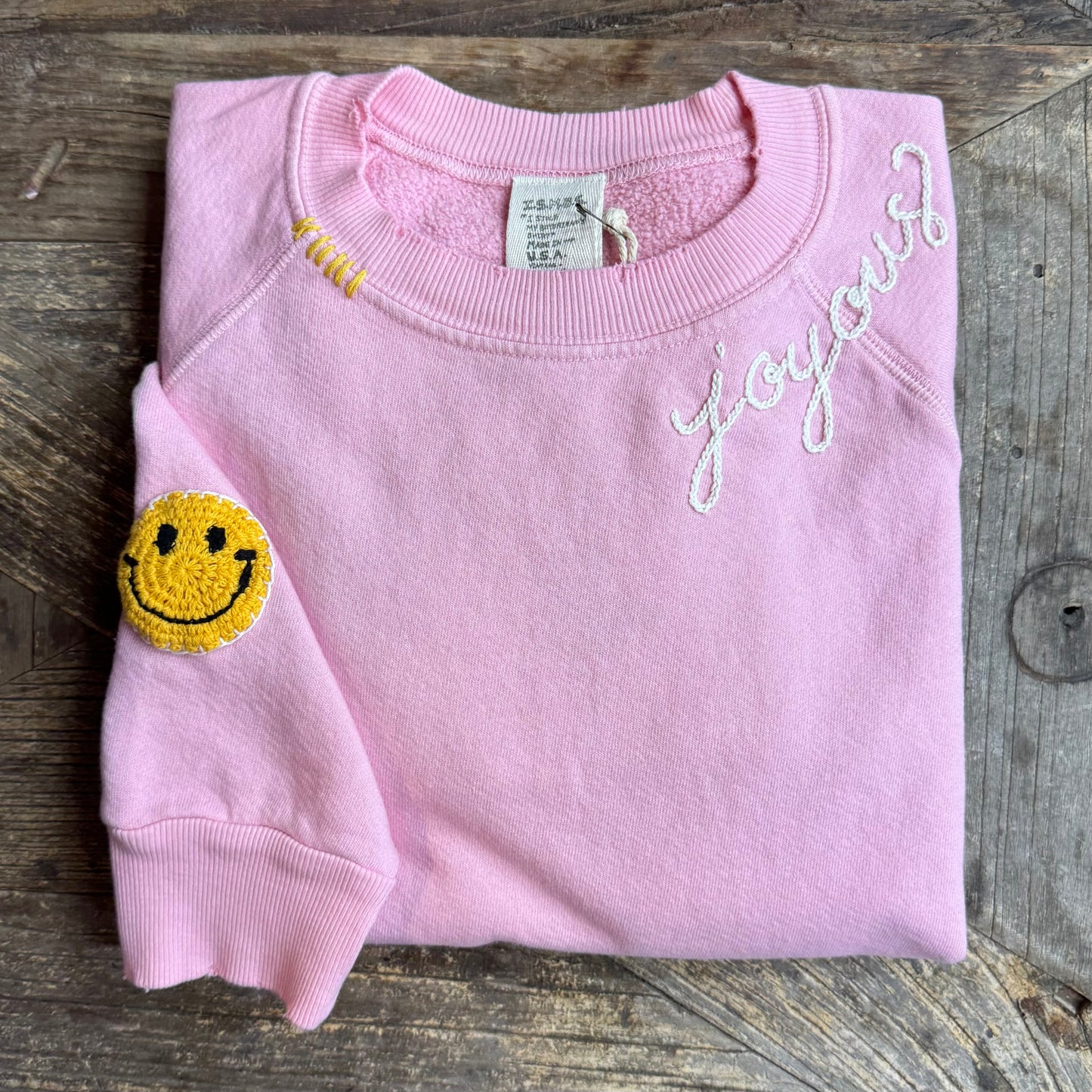 Crochet Smiley Patch Sweatshirts WITH CUSTOM HAND EMBROIDERY- (17Colors)