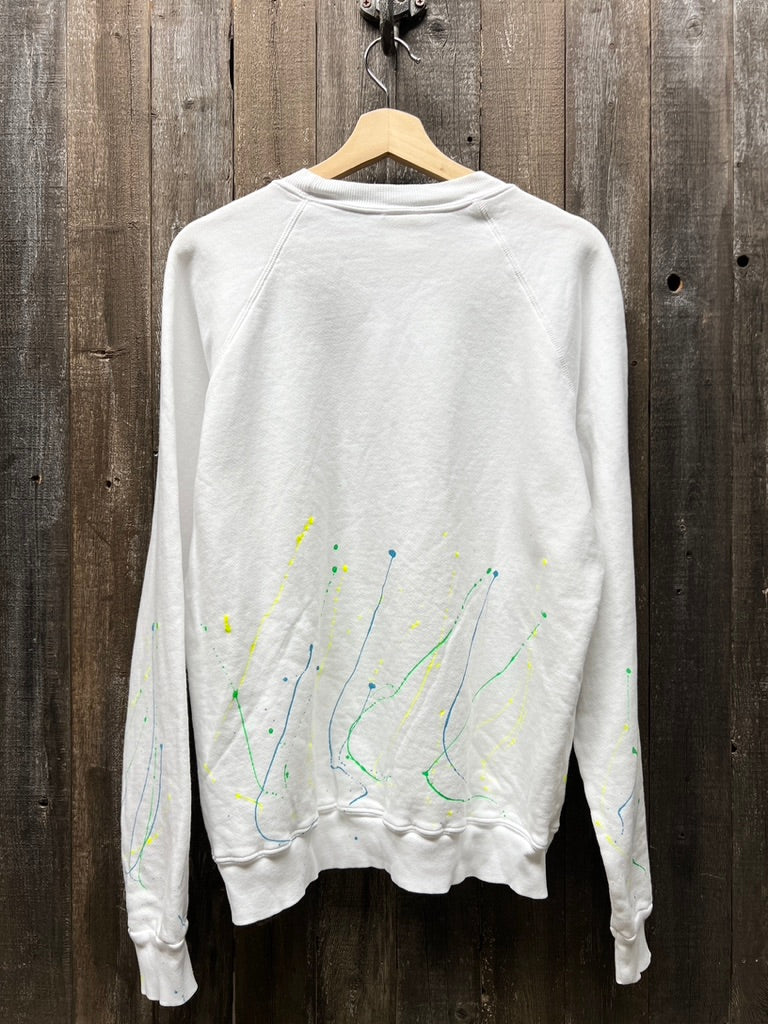 SPLASH PAINT WHITE L/S SWEATS WITH CUSTOM HAND EMBROIDERY-M/L