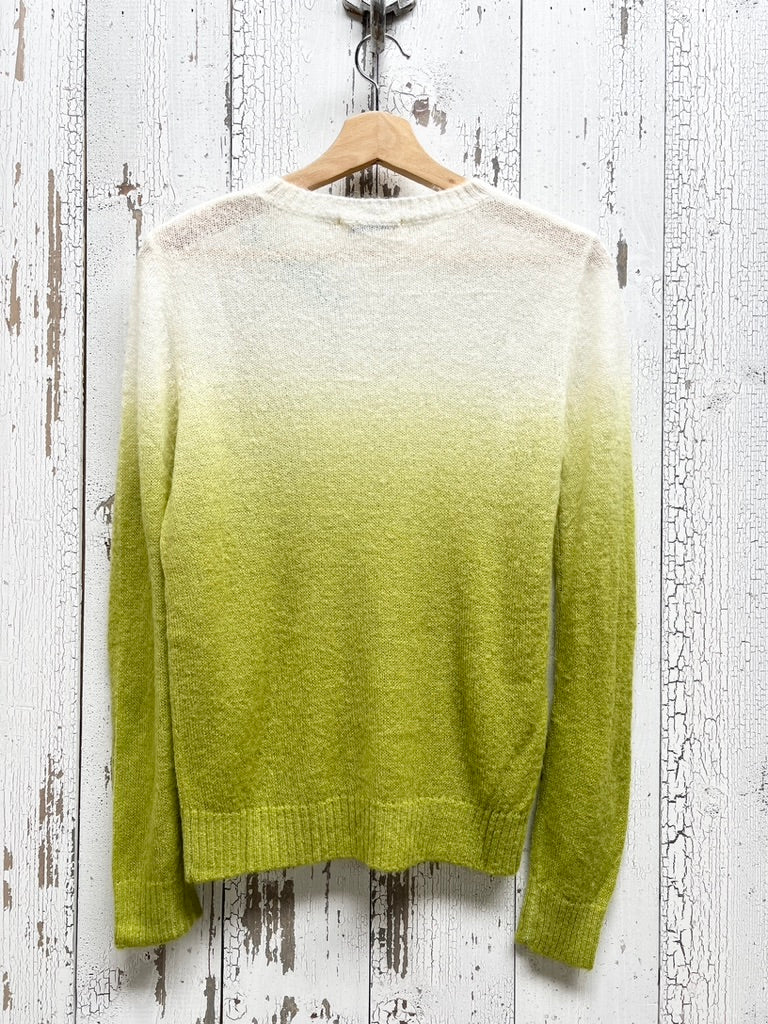 GREEN DIP DYED SWEATER WITH CUSTOM HAND EMBROIDERY-S