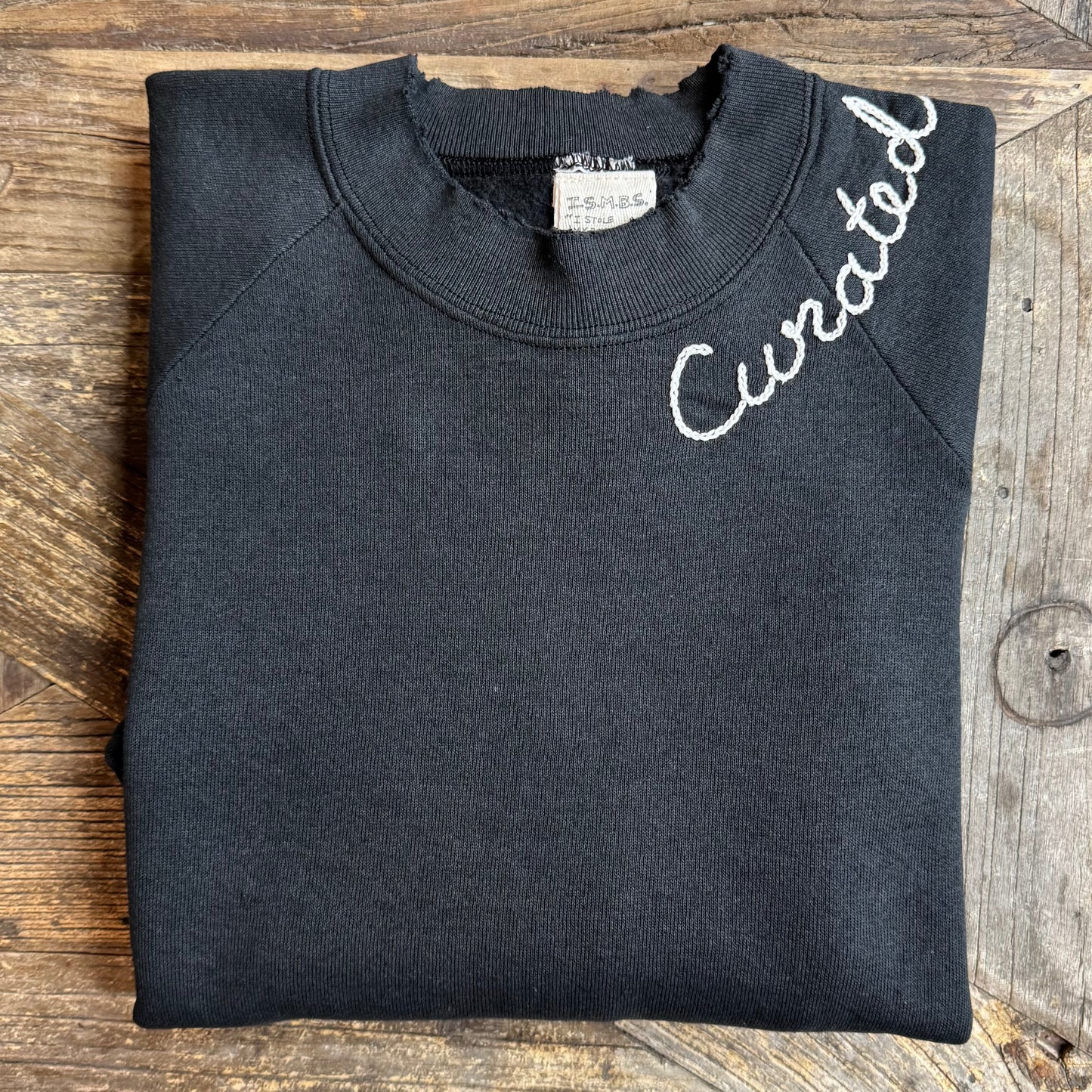 BLACK VINTAGE SWEATS WITH CUSTOM HAND EMBROIDERY