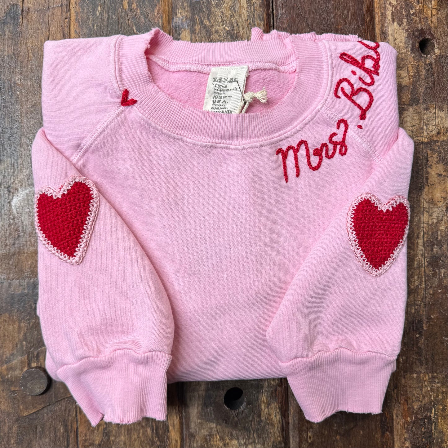 Crochet Hearts Sweatshirt WITH CUSTOM HAND EMBROIDERY(17Colors)