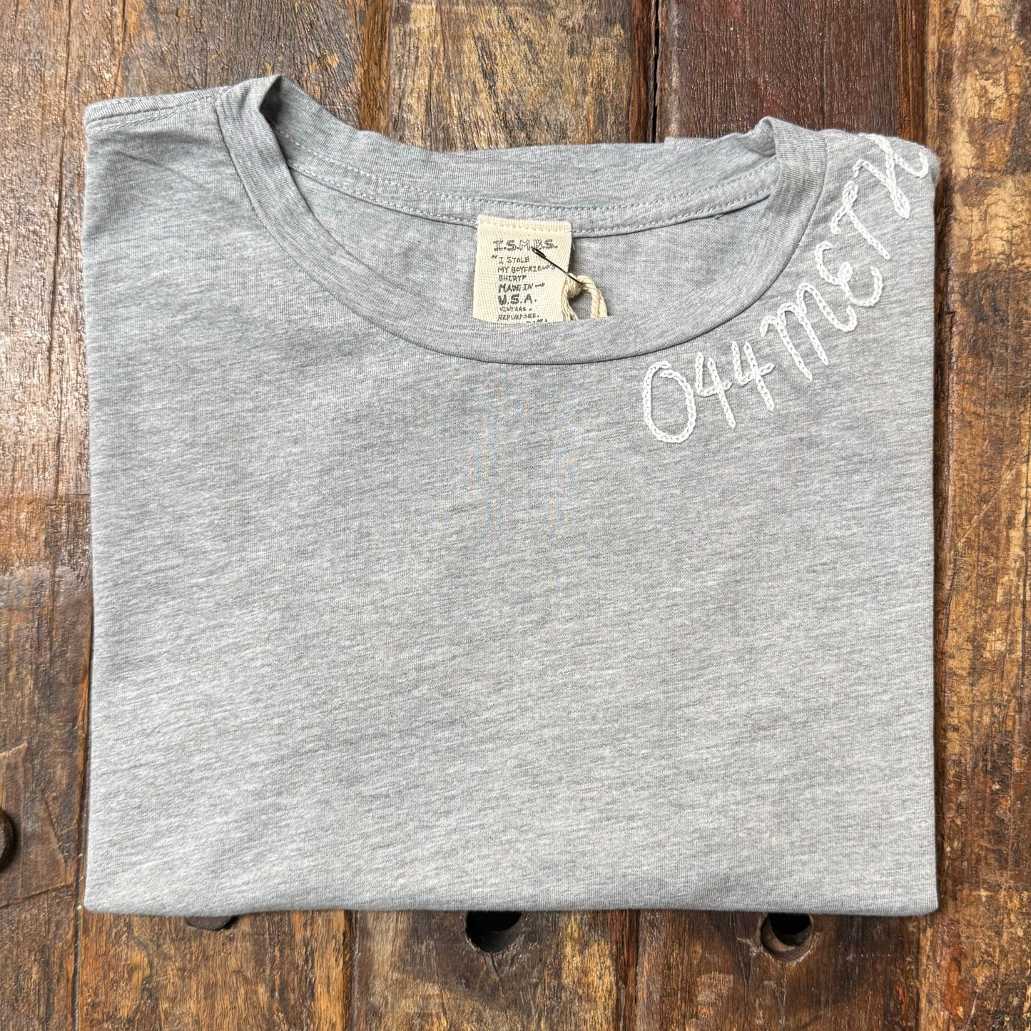 H.GREY S/S TEE WITH CUSTOM HAND EMBROIDERY