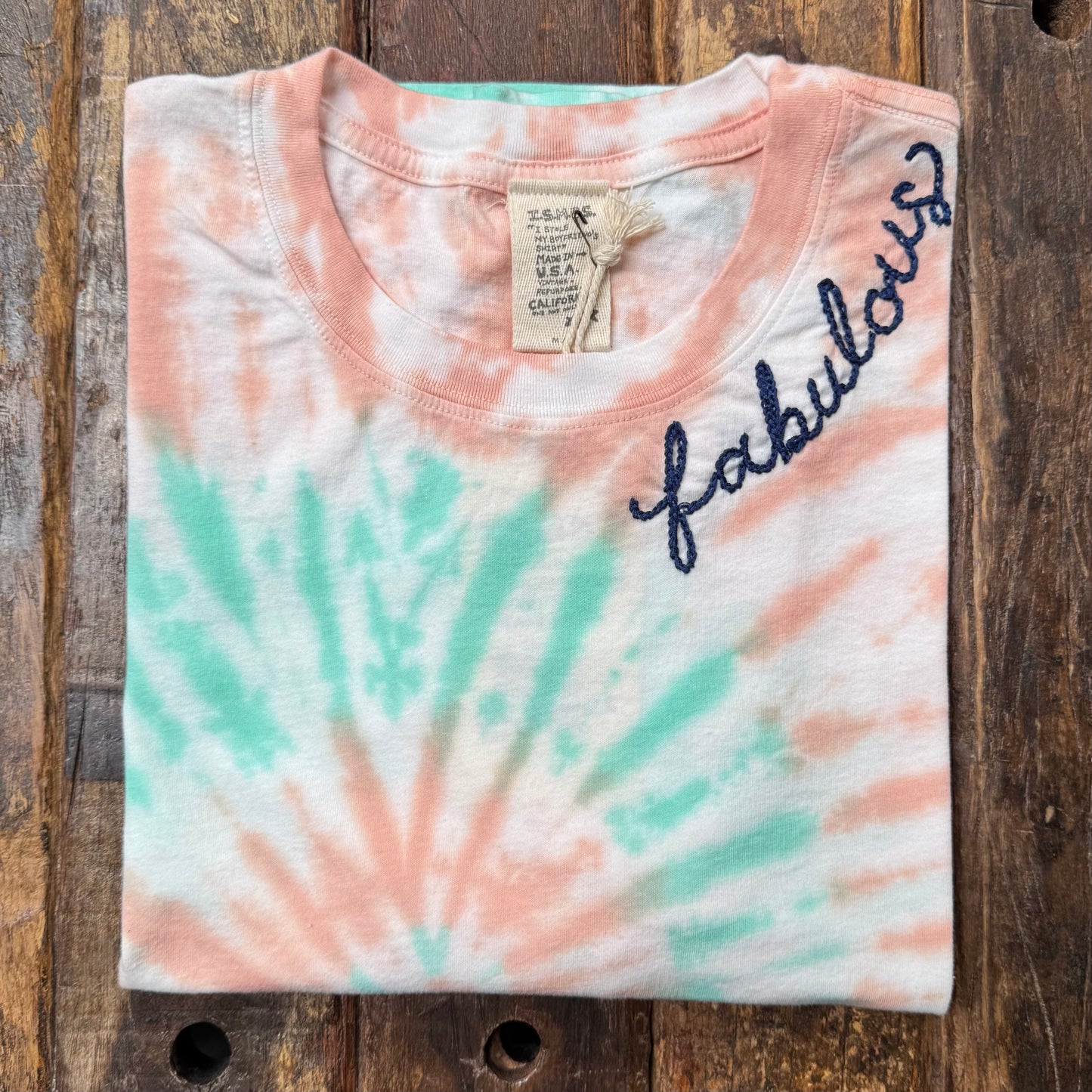 TIE DYE S/S TEE WITH CUSTOM HAND EMBROIDERY(4 Colors)