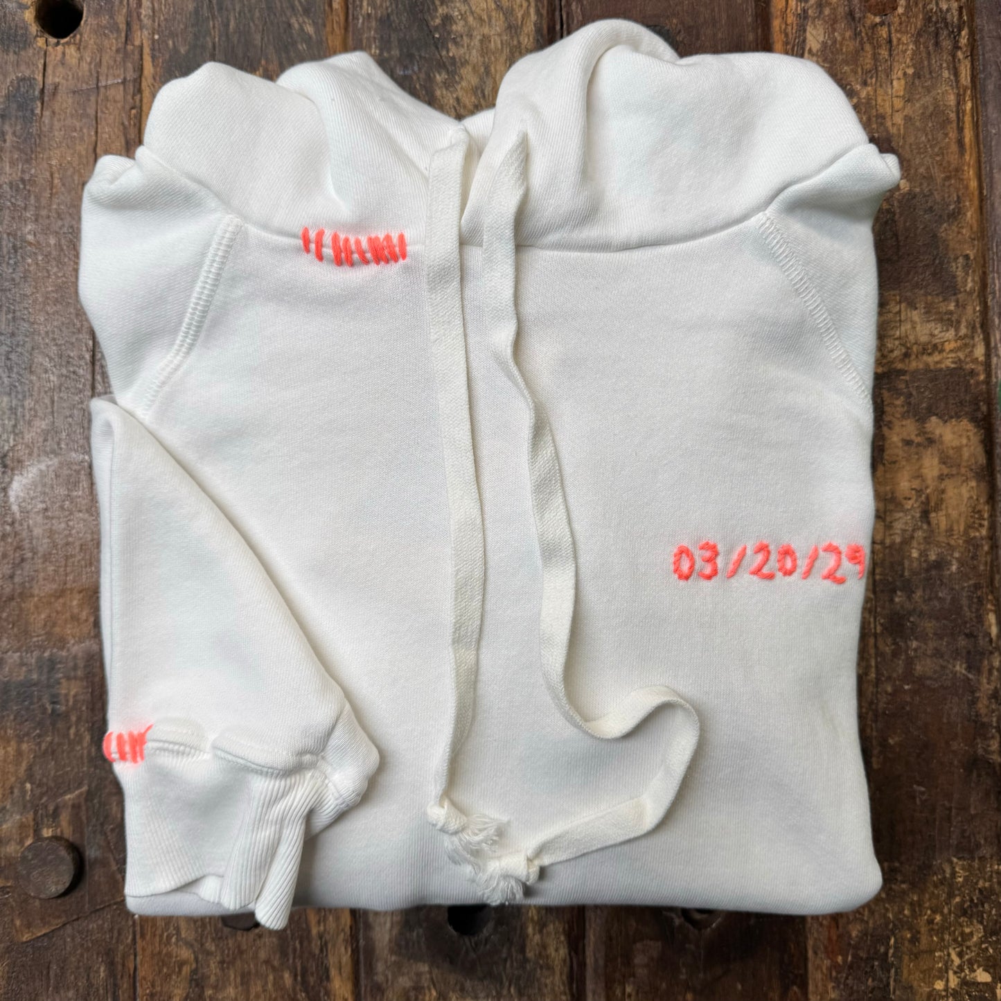 OFF WHITE HOODIE WITH CUSTOM HAND EMBROIDERY ON THE CHEST