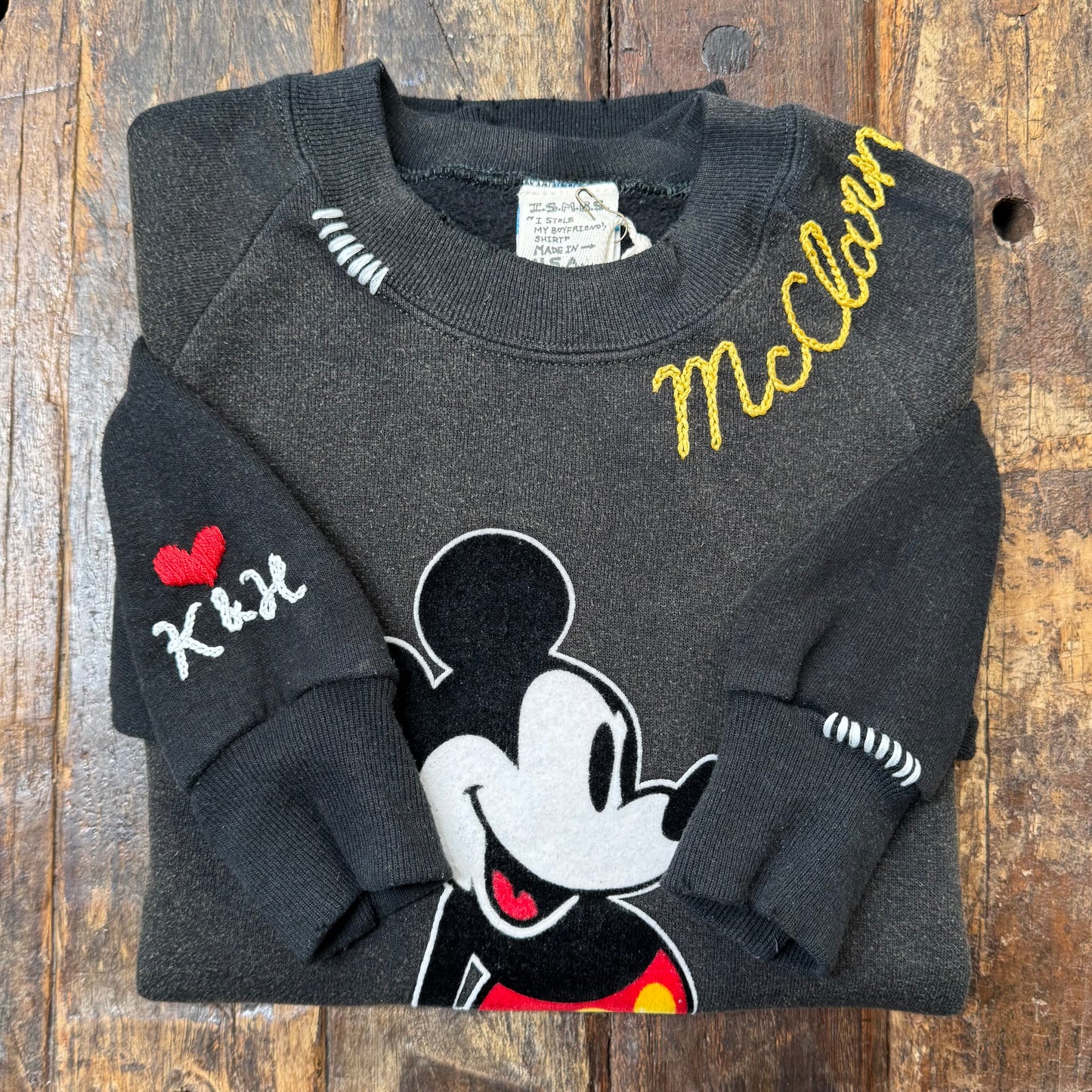 Vintage Mickey Sweatshirt-S,M,L,XL-Customize Your Embroidery Wording on Neckline & Sleeve