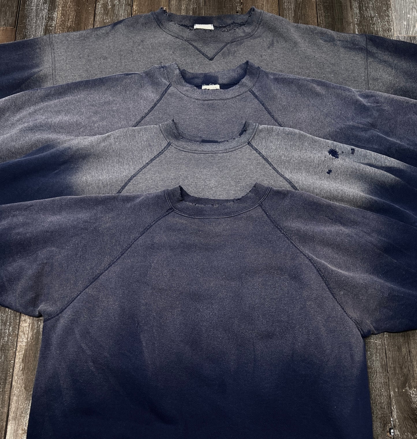 WASHED NAVY VINTAGE SWEATS WITH CUSTOM HAND EMBROIDERY ON NECKLINE - OVERSIZE FIT