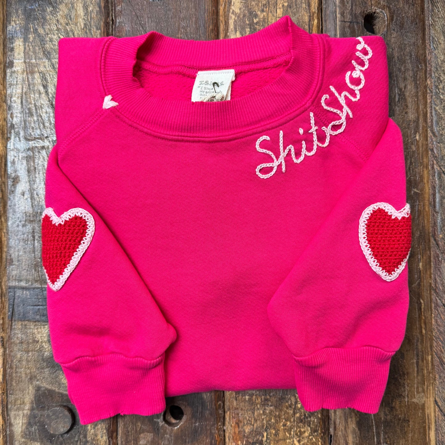 Crochet Hearts Sweatshirt WITH CUSTOM HAND EMBROIDERY(17Colors)