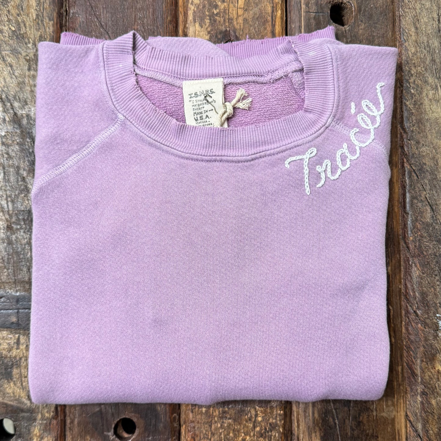 LAVENDER SWEATS WITH CUSTOM HAND EMBROIDERY