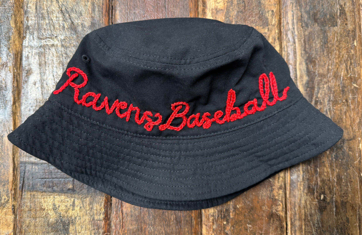 BUCKET HAT WITH CUSTOM HAND EMBROIDERY- CANVAS BLACK