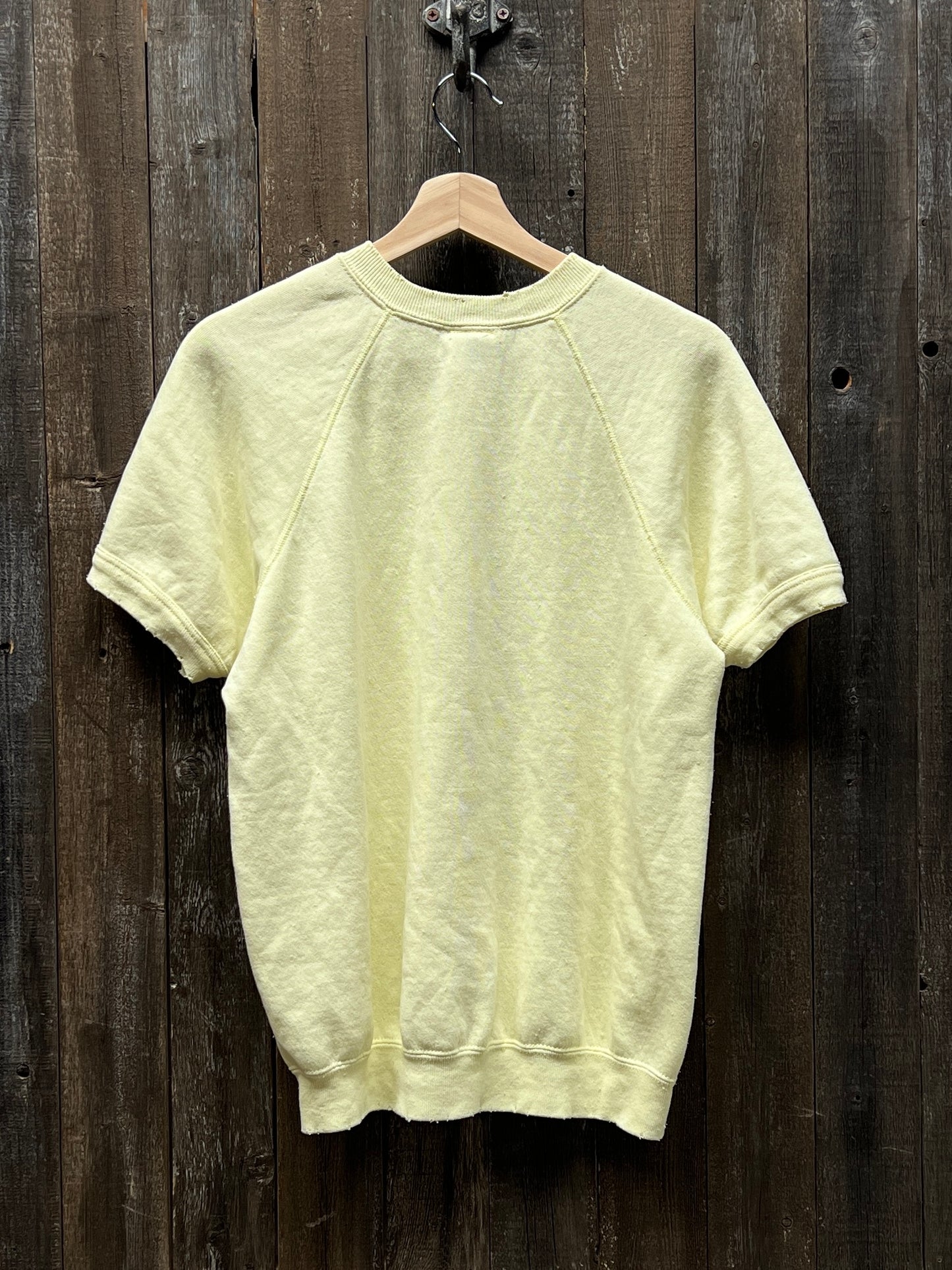 PASTEL YELLOW VINTAGE SHORTY SWEATS WITH CUSTOM HAND EMBROIDERY-M