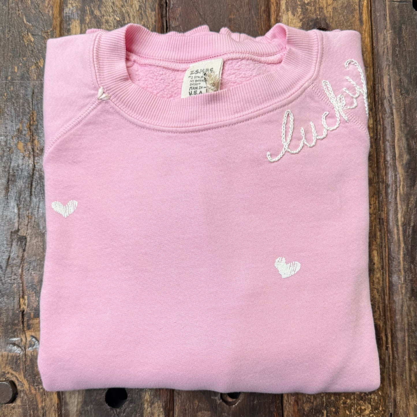 Heart Allover Puff Print Sweatshirt -Customize Your Embroidery Wording (2 Colors)
