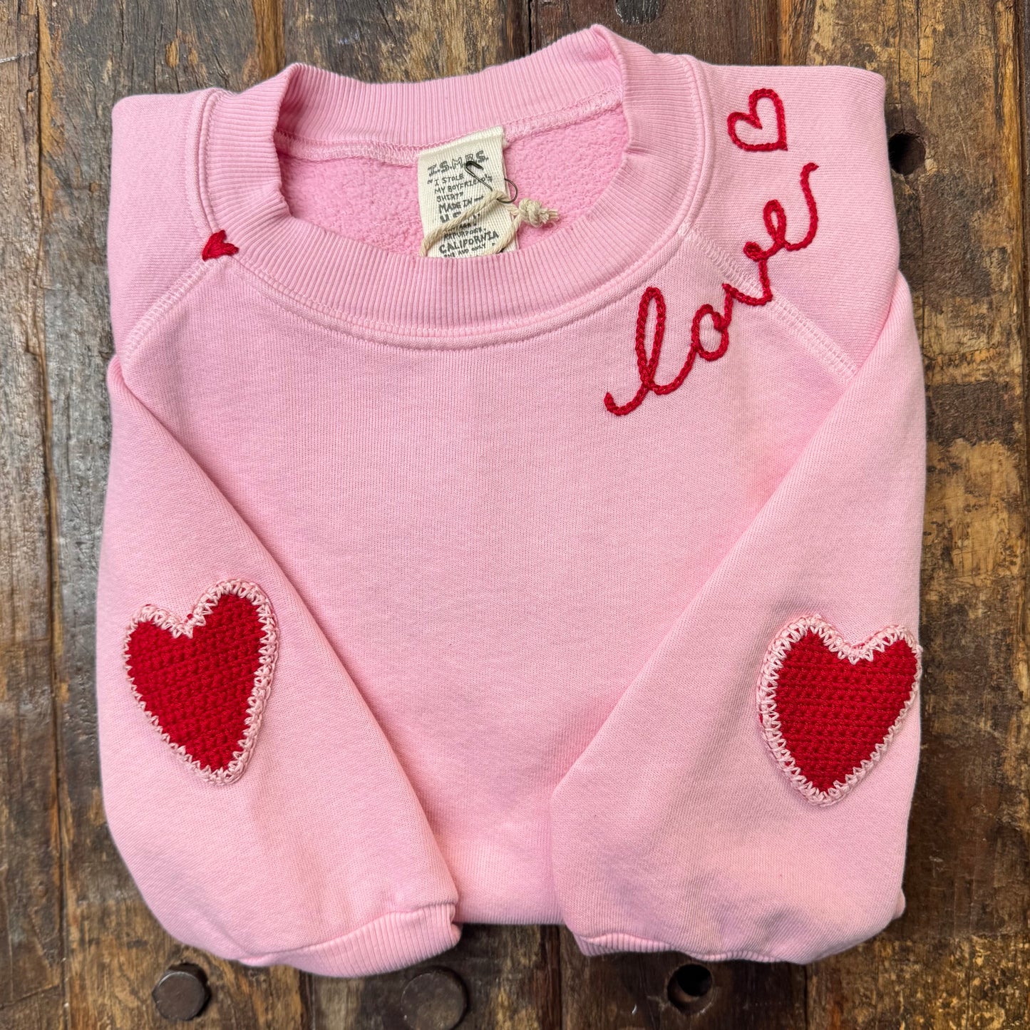 Crochet Hearts Sweatshirt WITH CUSTOM HAND EMBROIDERY(17Colors)