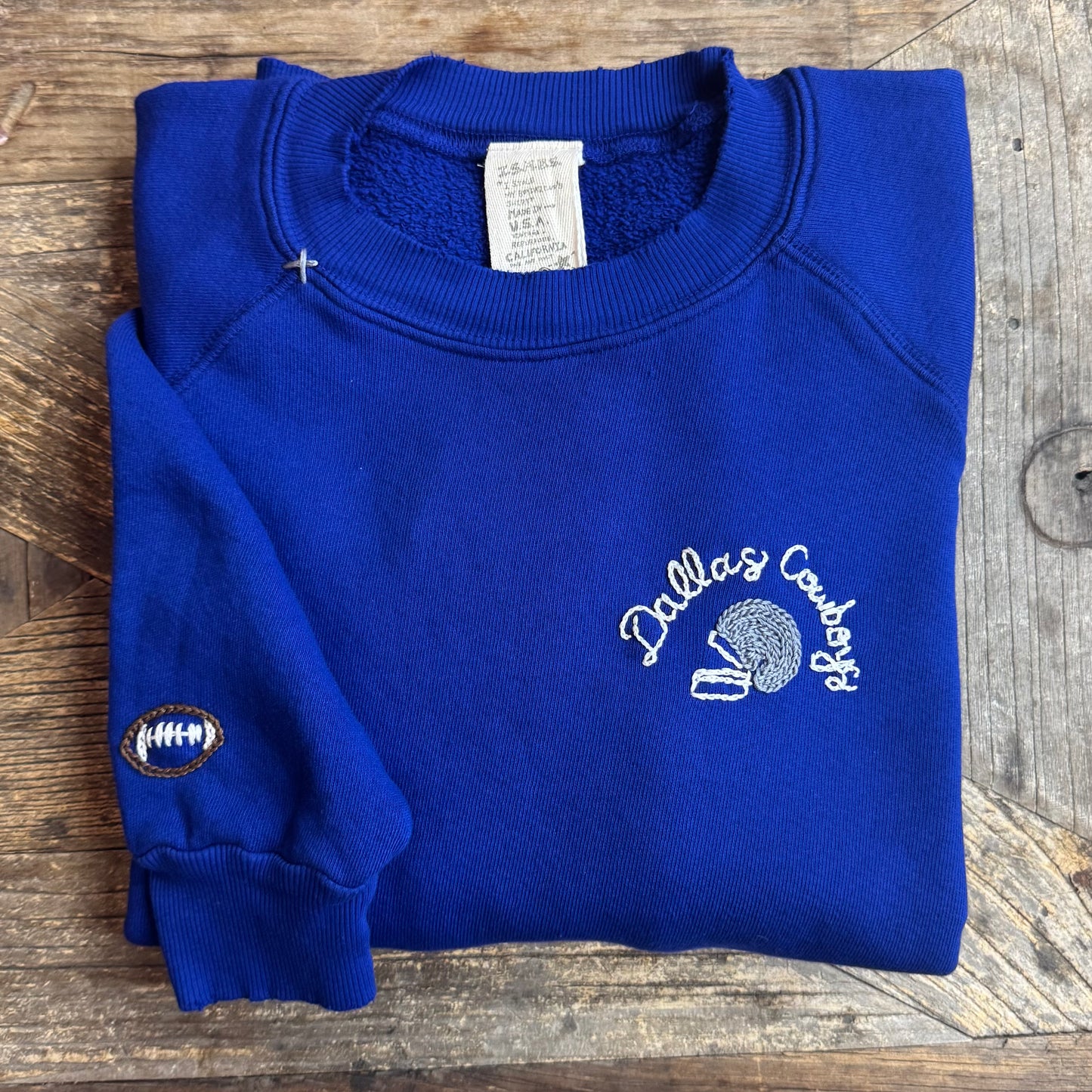 Football & Helmet with PERSONALIZED HAND EMBROIDERY Sweatshirt (16 Colors)