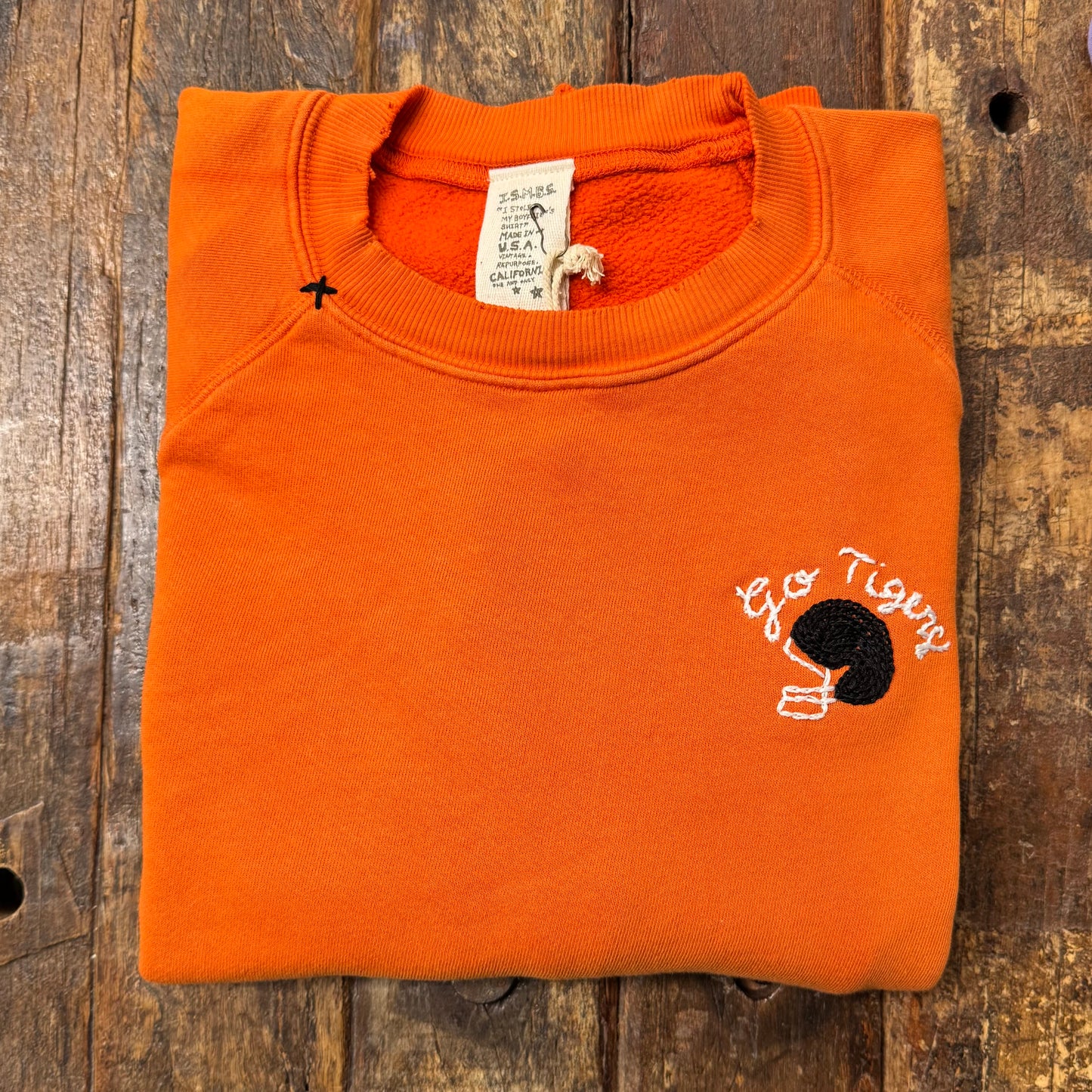 Football & Helmet with PERSONALIZED HAND EMBROIDERY Sweatshirt (16 Colors)