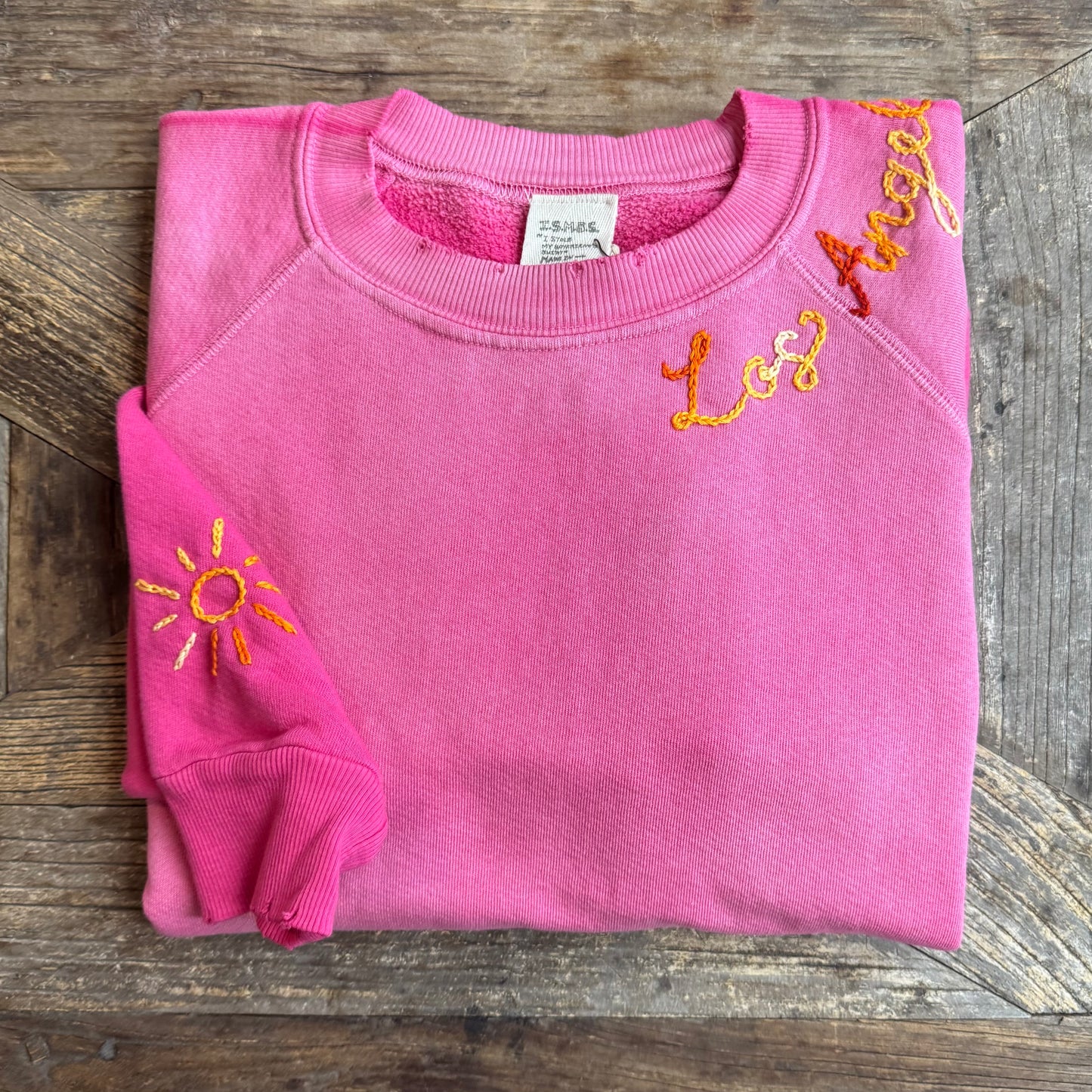 BUBBLE GUM PINK L/S SWEATS WITH CUSTOM HAND EMBROIDERY