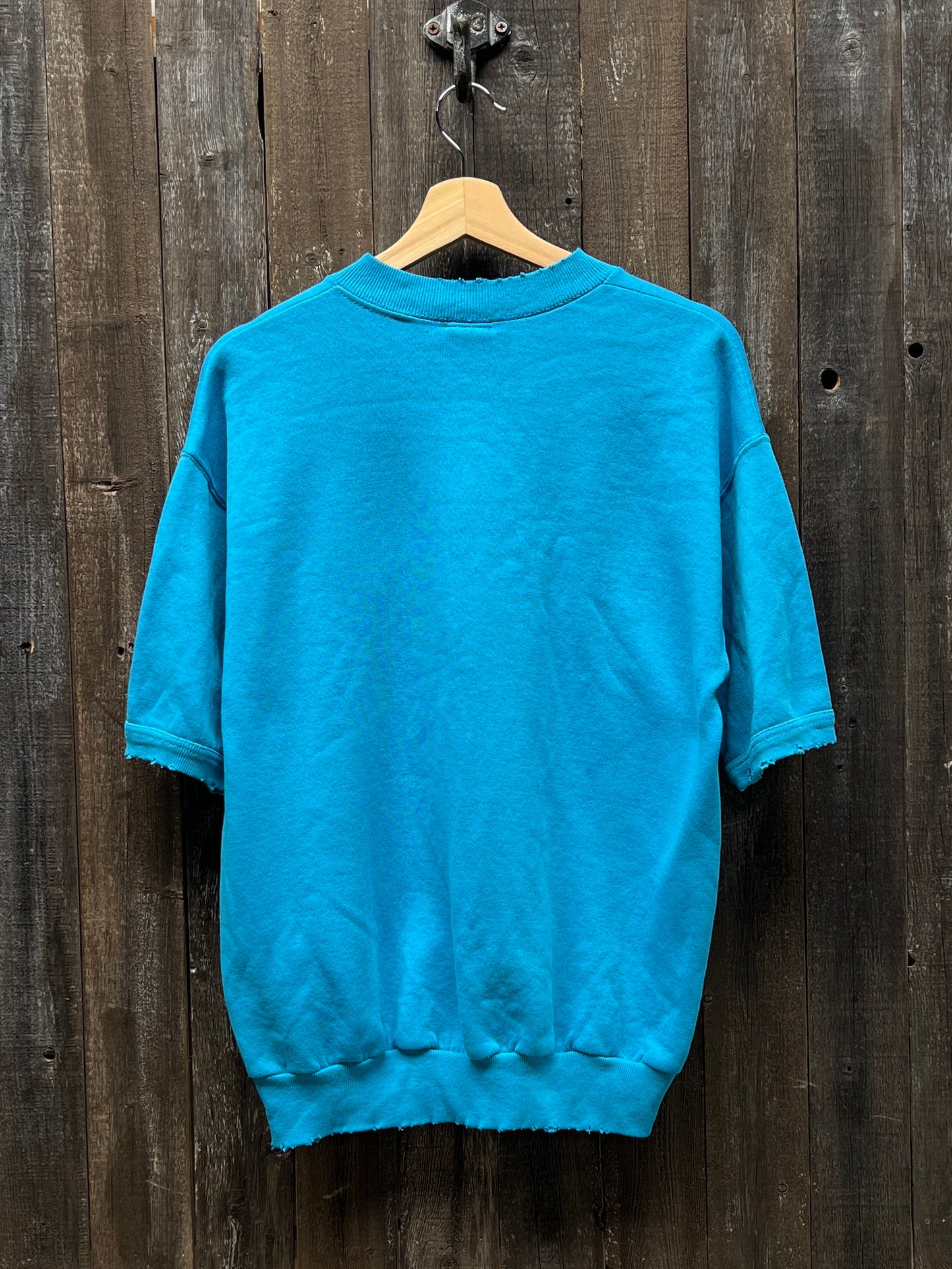 TEAL BLUE VINTAGE SHORTY SWEATS WITH CUSTOM HAND EMBROIDERY-M/L