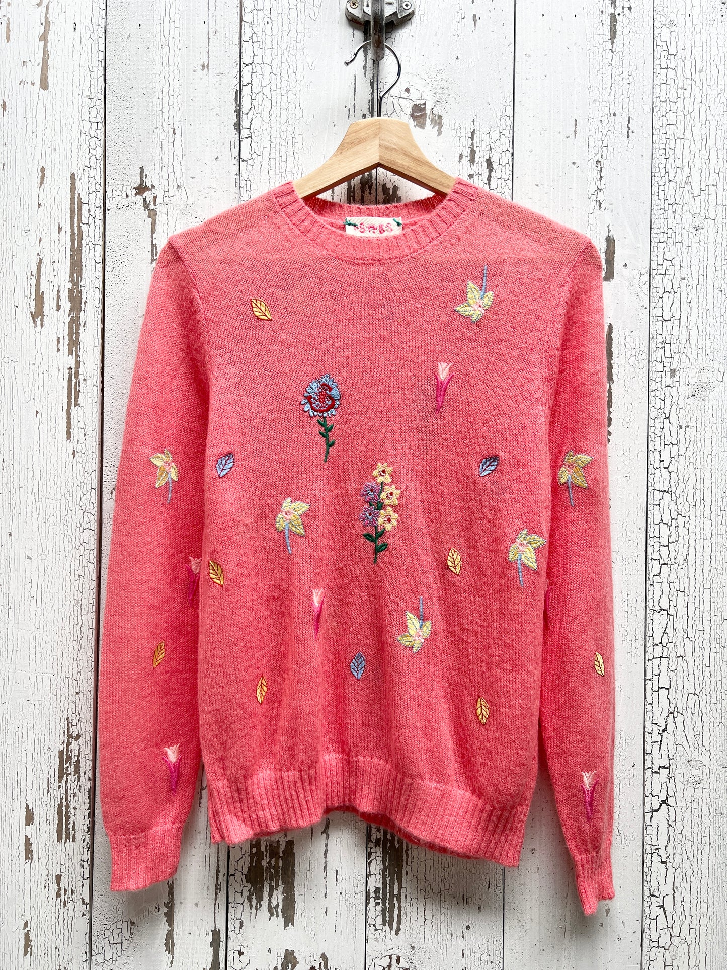 AllOVER FLOWER SWEATER WITH CUSTOM HAND EMBROIDERY-PINK-XS/S