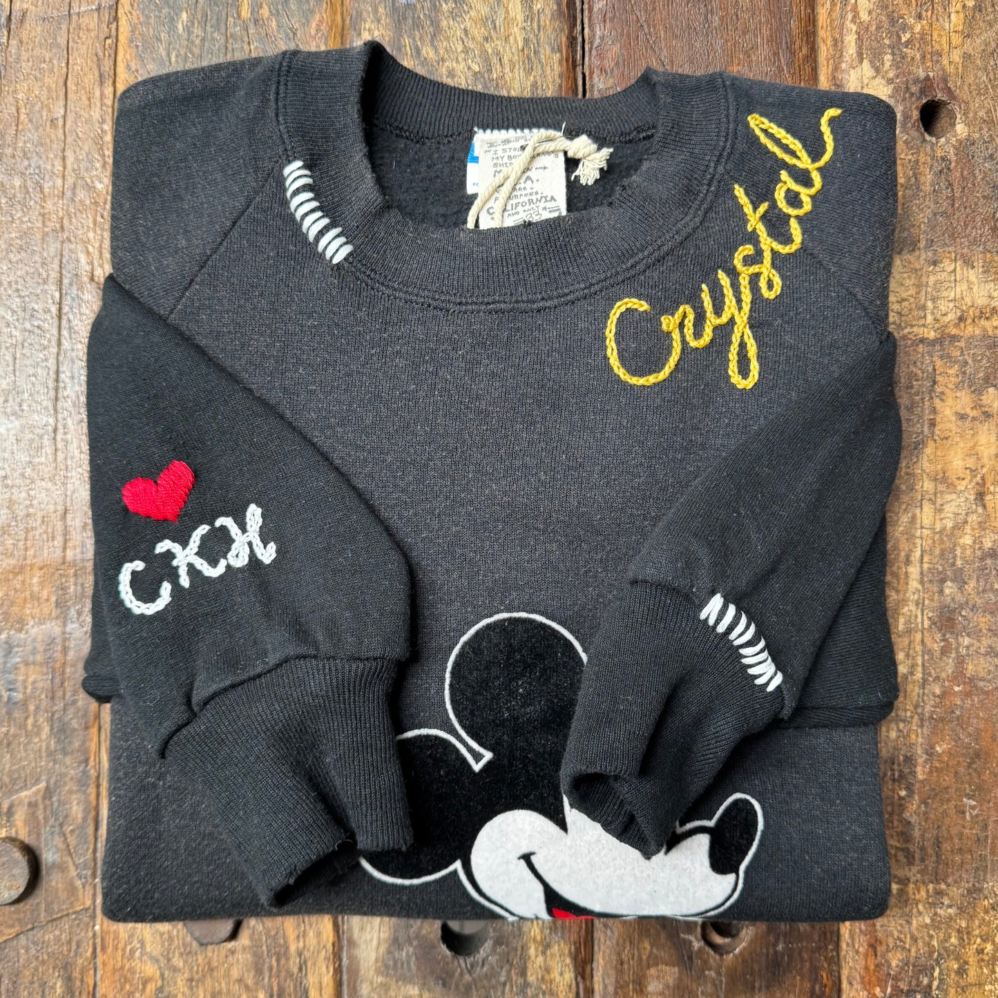 Vintage Mickey Sweatshirt-S,M,L,XL-Customize Your Embroidery Wording on Neckline & Sleeve