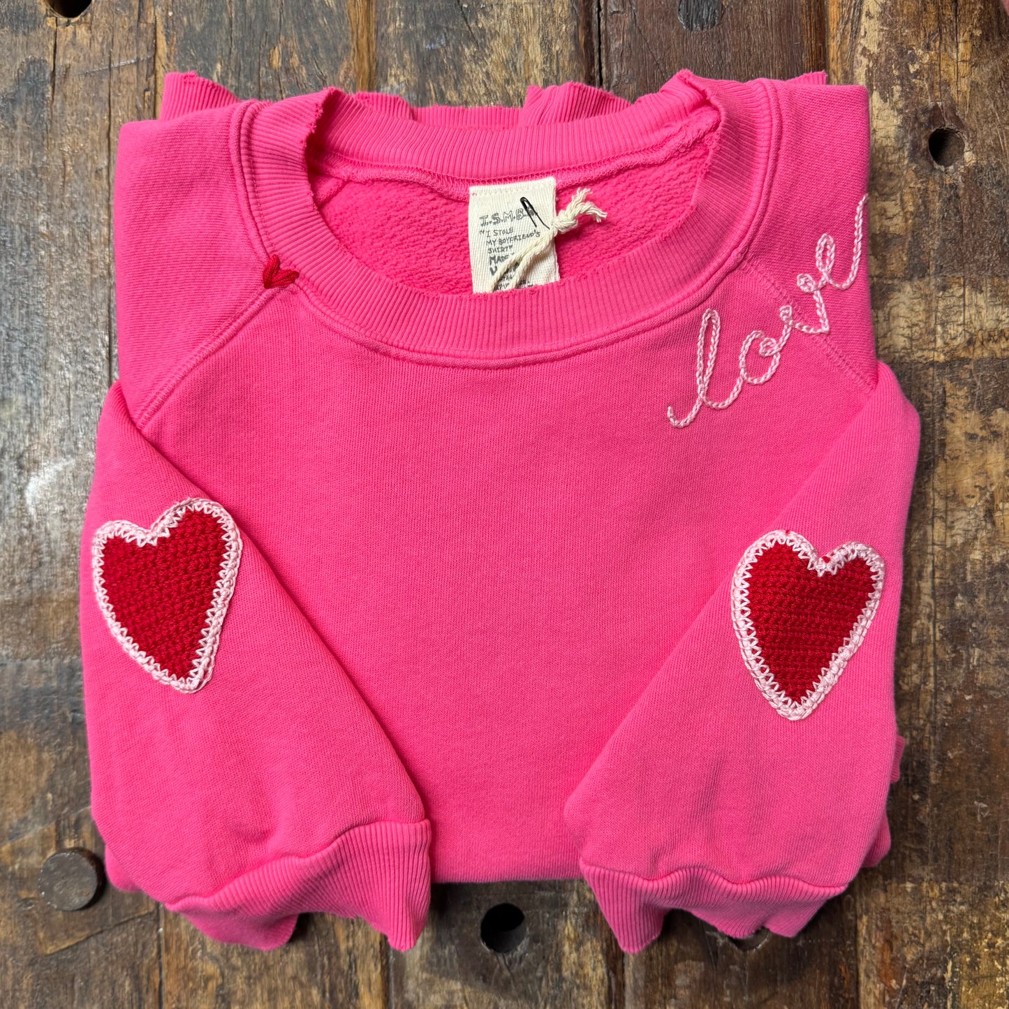 Crochet Hearts Sweatshirt WITH CUSTOM HAND EMBROIDERY(17Colors)