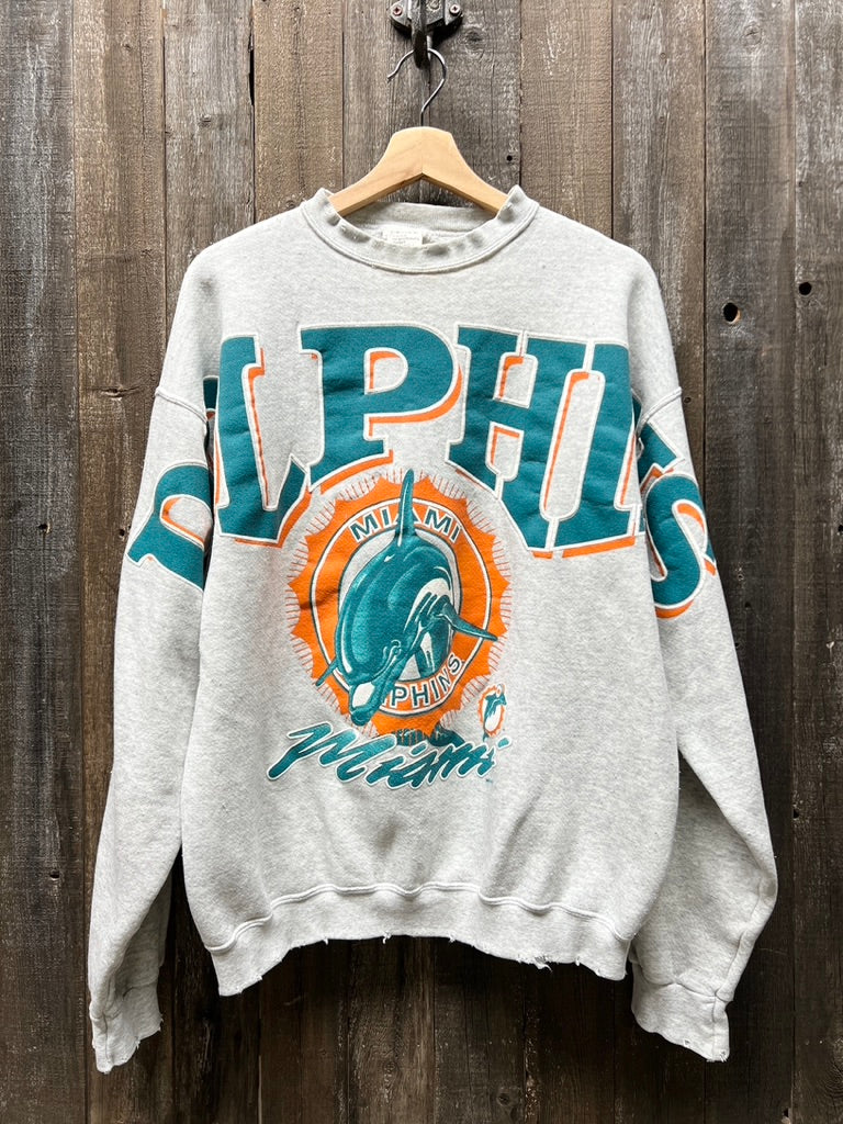 Vintage Dolphins Sweatshirt -L-Customize Your Embroidery Wording
