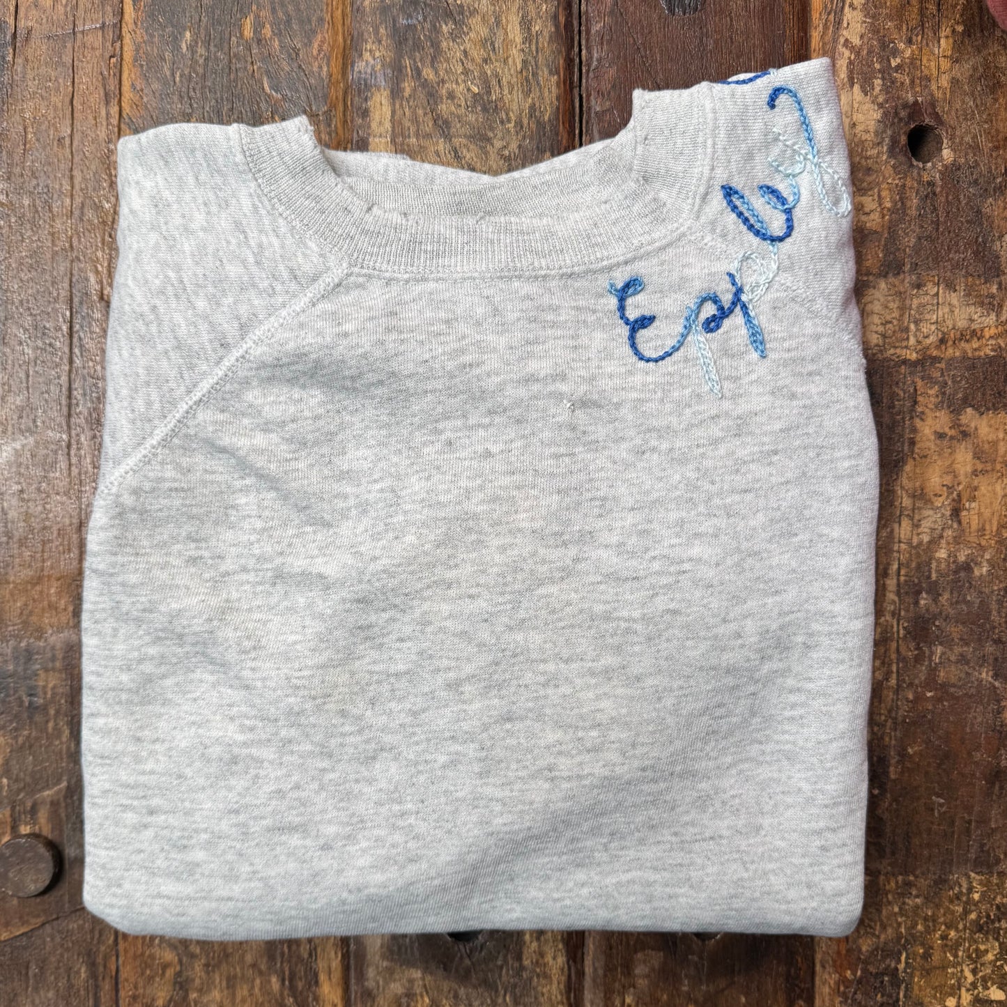 HEATHER GREY VINTAGE SWEATS WITH CUSTOM HAND EMBROIDERY