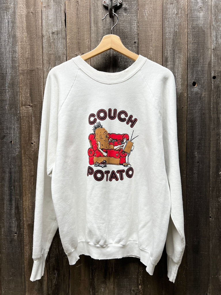 Vintage Couch Potato Sweatshirt -L-Customize Your Embroidery Wording