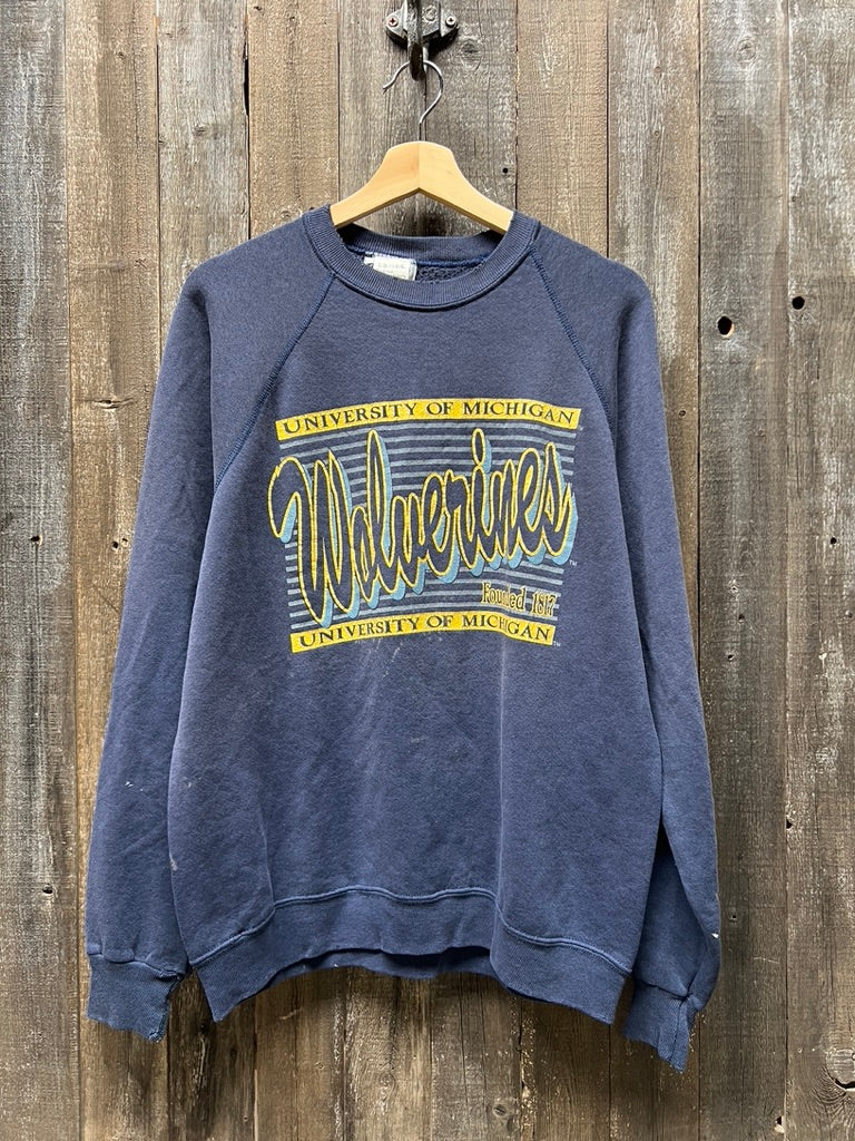 Vintage Michigan Wolverines Sweatshirt -L-Customize Your Embroidery Wording