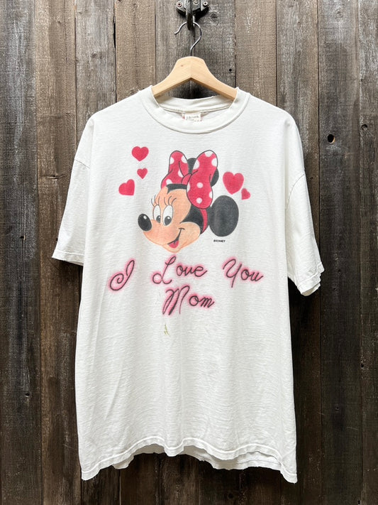 "I Love You Mom" Vintage Minnie Tee -L/XL-Customize Your Embroidery Wording