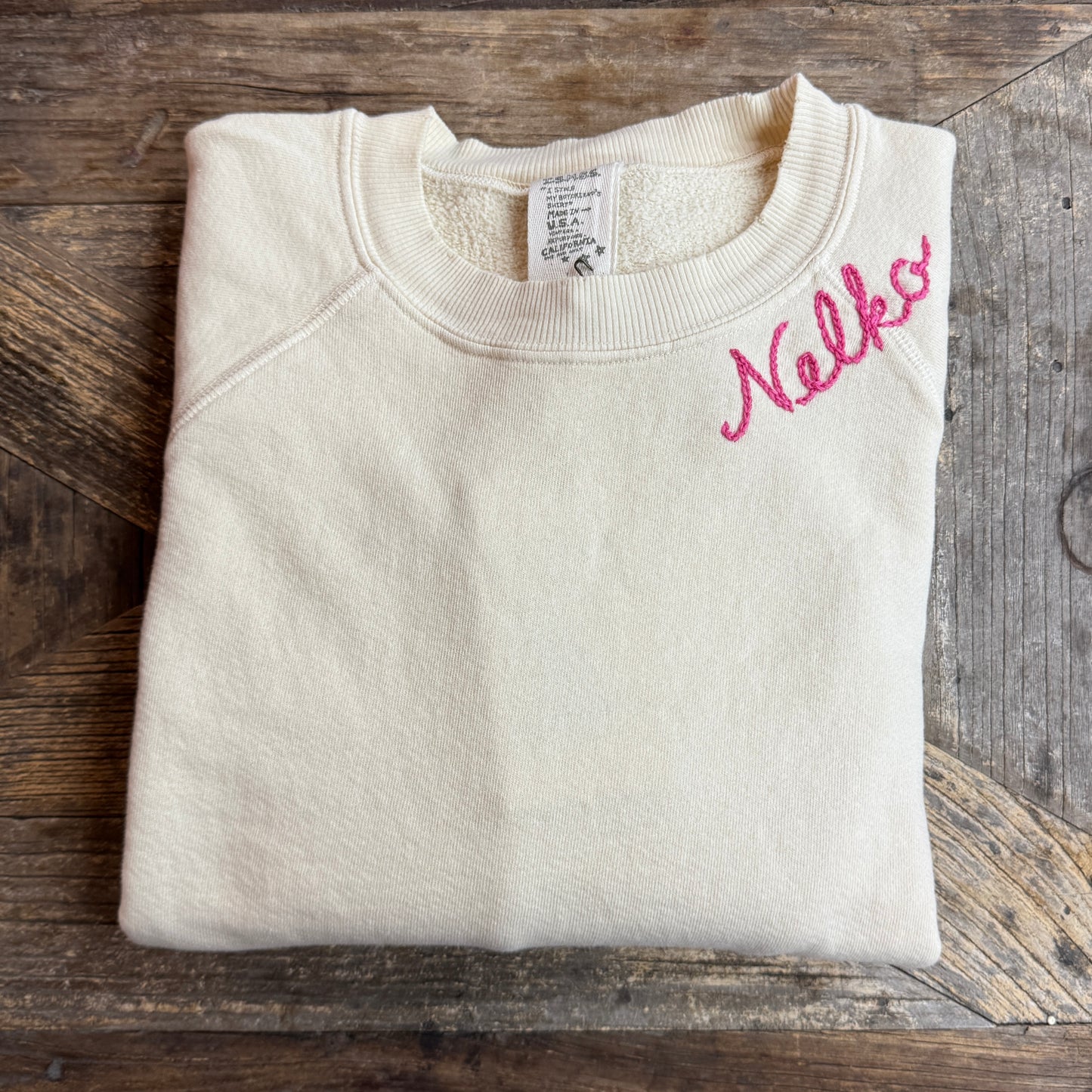 SOLID VARIETY COLORED SWEATS WITH NECKLINE PERSONALIZED HAND EMBROIDERY (22 colors)