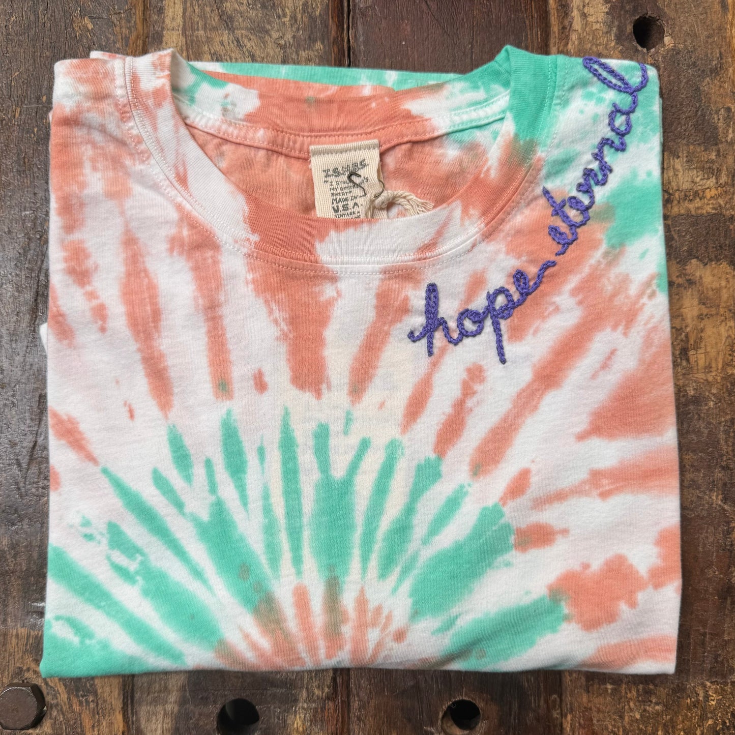 TIE DYE S/S TEE WITH CUSTOM HAND EMBROIDERY(4 Colors)