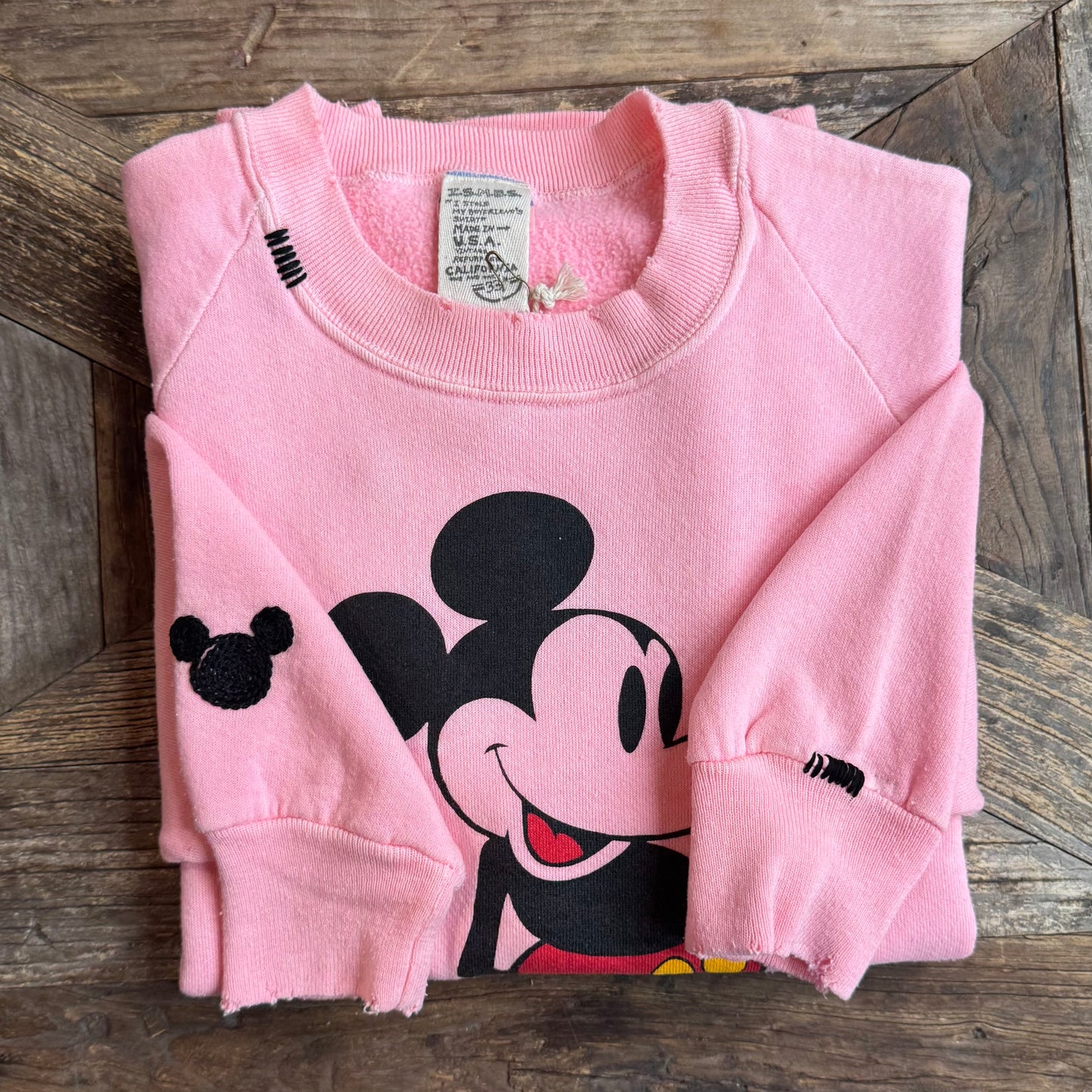 Vintage Frost Pink Mickey Sweatshirt - S/M - Customize Your Embroidery Wording