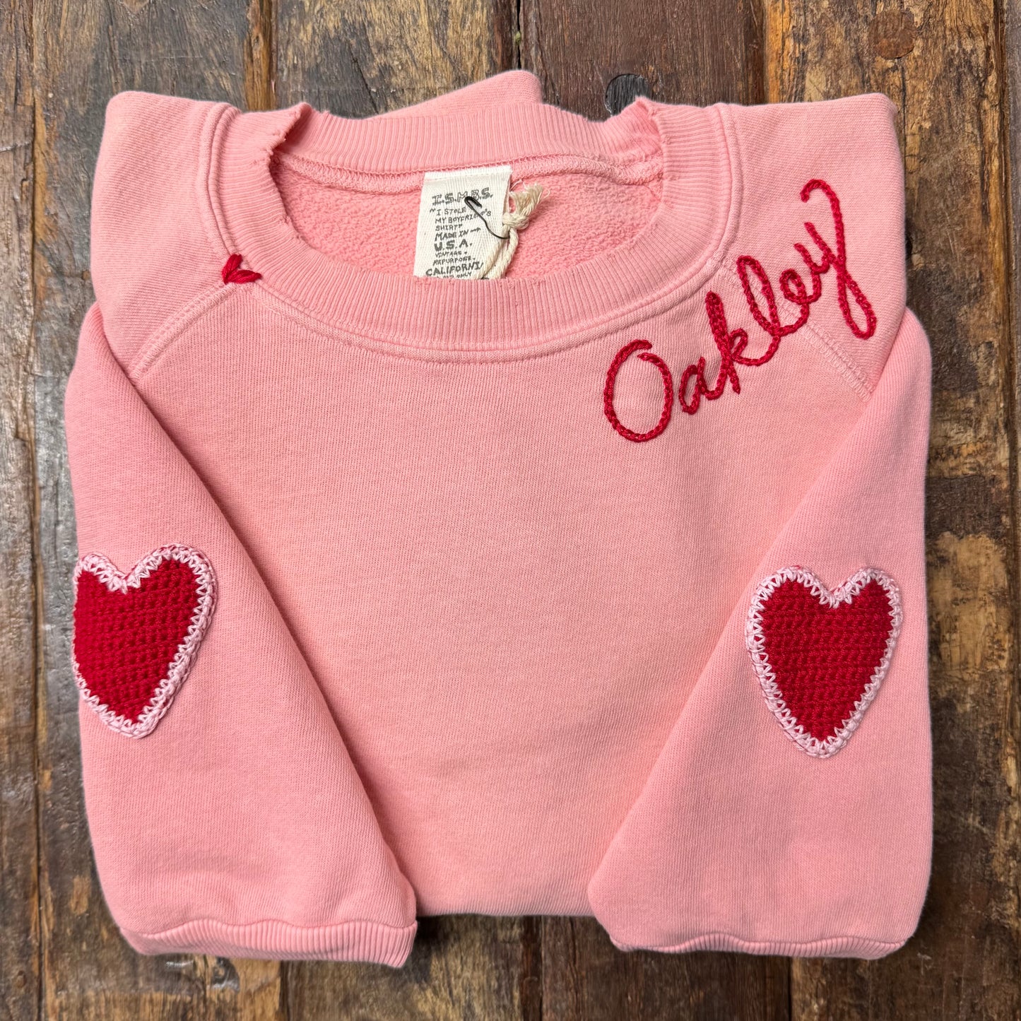 Crochet Hearts Sweatshirt WITH CUSTOM HAND EMBROIDERY(17Colors)