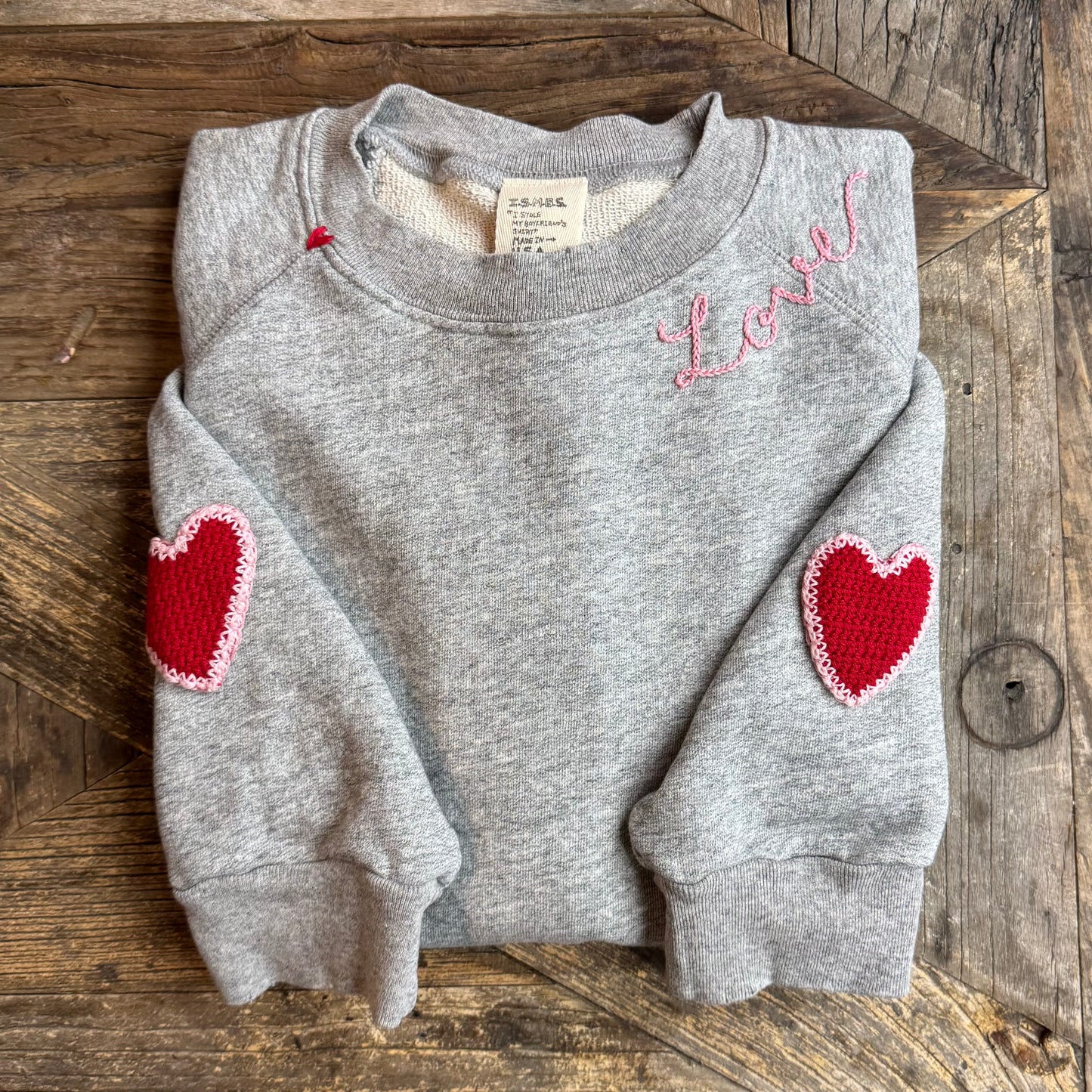 Crochet Hearts Sweatshirt WITH CUSTOM HAND EMBROIDERY(17Colors)