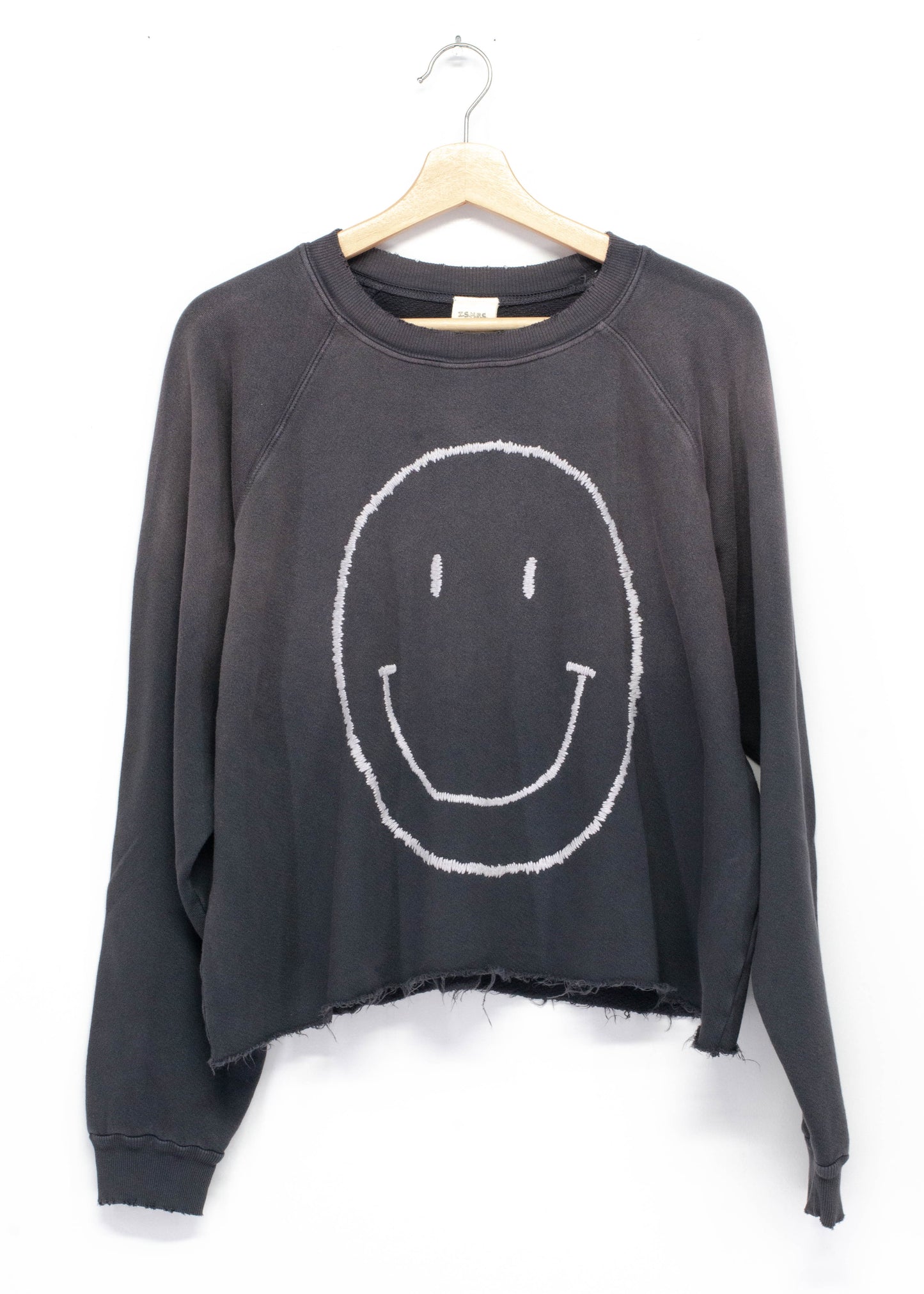 Big Smiley Cropped Sweatshirt-OS(6Colors) WITH PERSONALIZED HAND EMBROIDERY