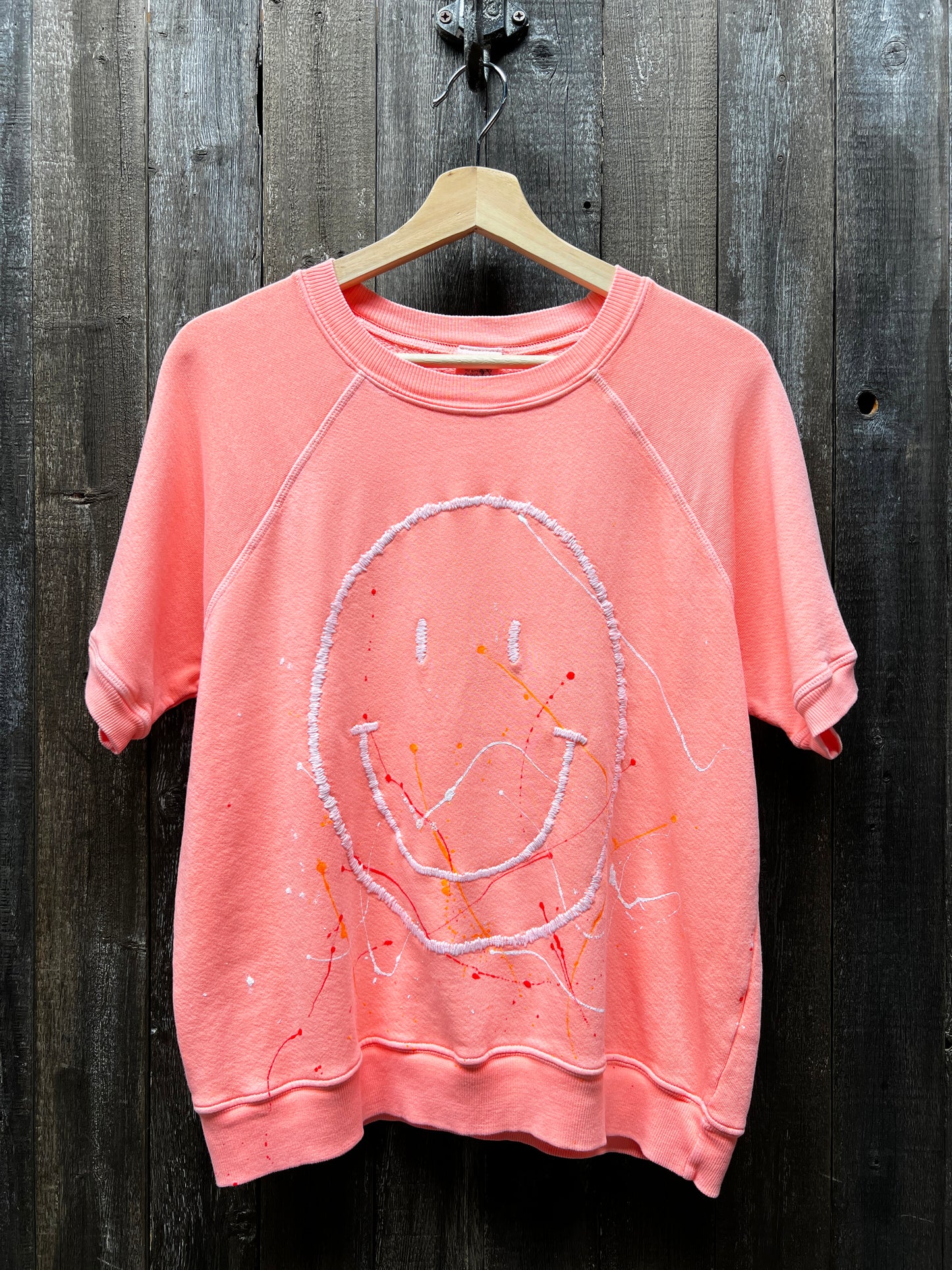 Neon Splash Big Smiley Face Shorty Sweatshirt(3Colors)