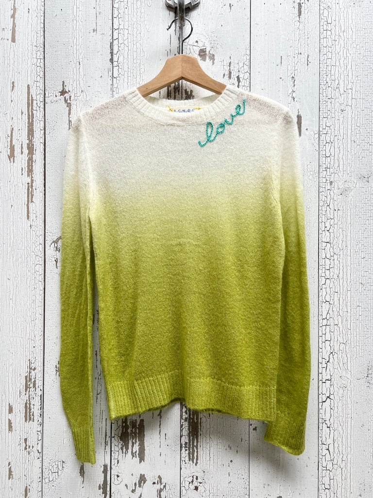 GREEN DIP DYED SWEATER WITH CUSTOM HAND EMBROIDERY-S