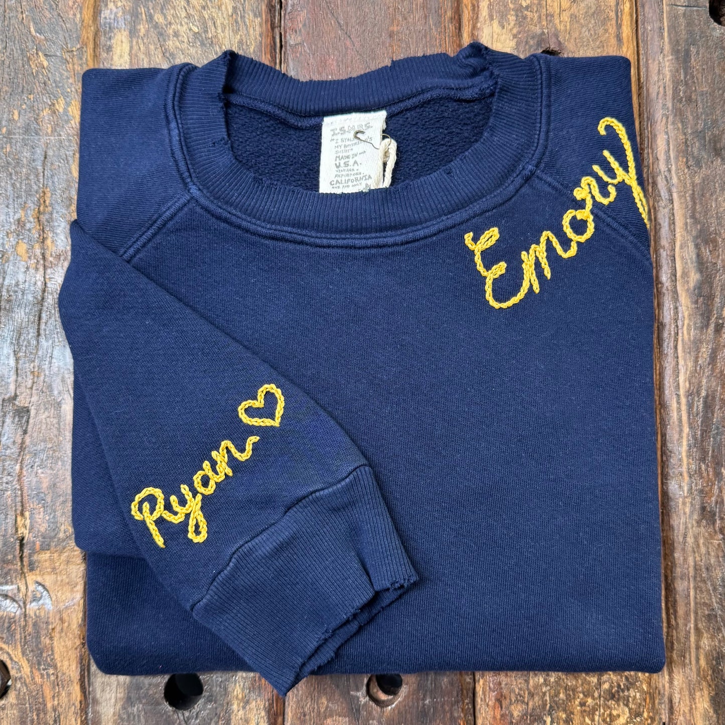 WASHED NAVY SWEATS WITH CUSTOM HAND EMBROIDERY