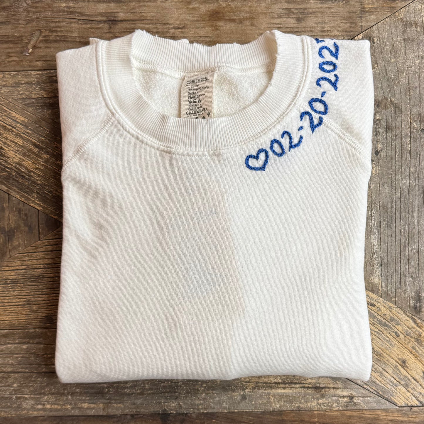 OFF WHITE L/S SWEATS WITH CUSTOM HAND EMBROIDERY