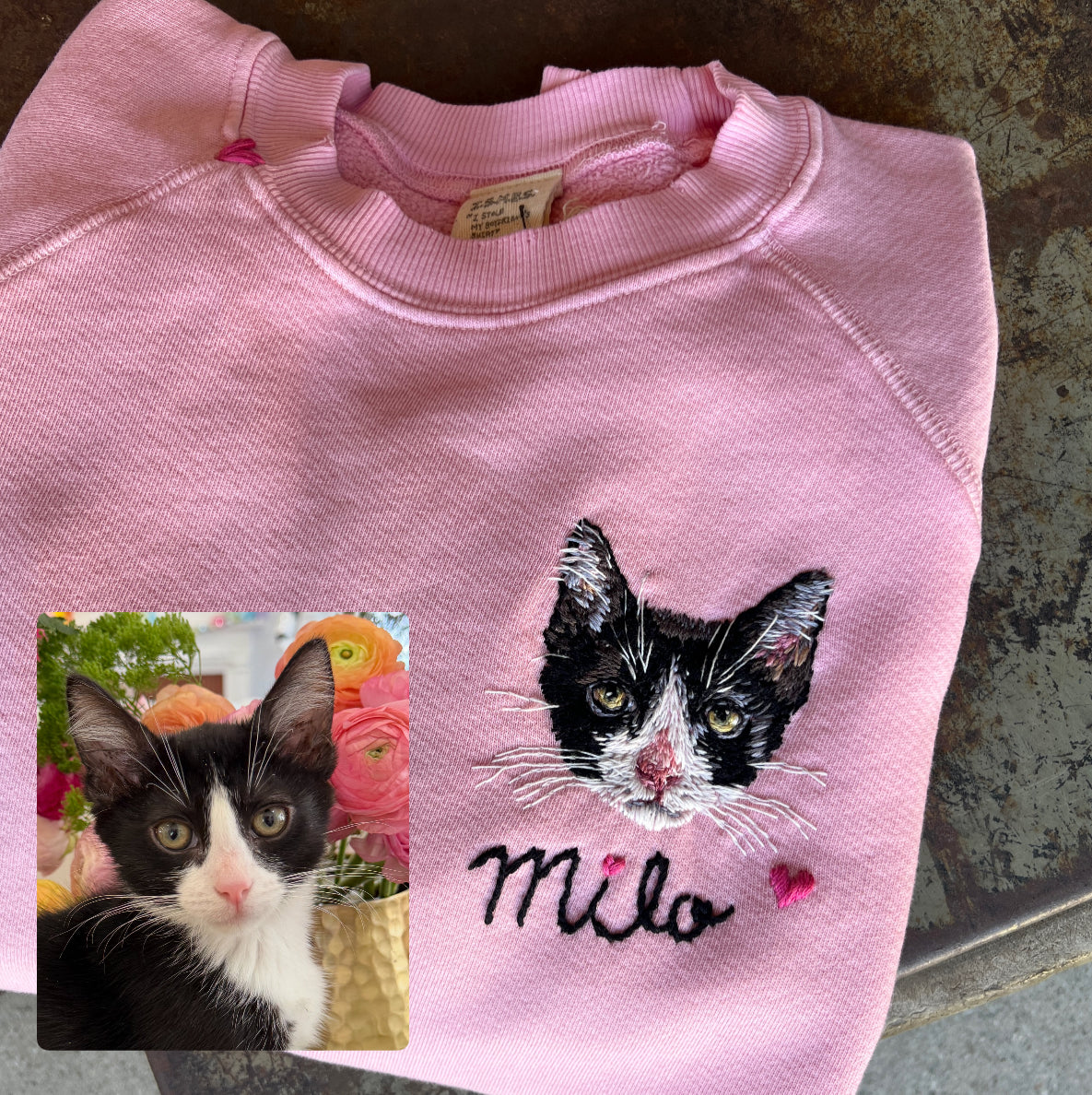Translate Your Pet Photo into Colorful Embroidery Sweatshirt (Upload a Photo of Your Pet)