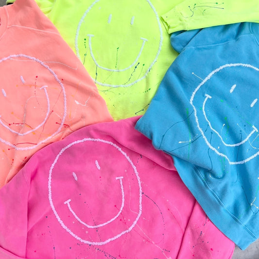 Neon Splash Big Smiley Face Sweatshirt(2 Colors)