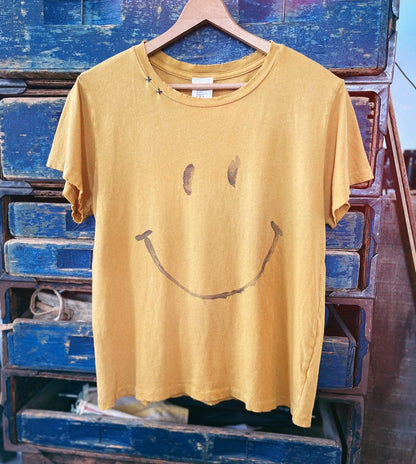 Smiley Face  Tee- Mustard Yellow-XS/S