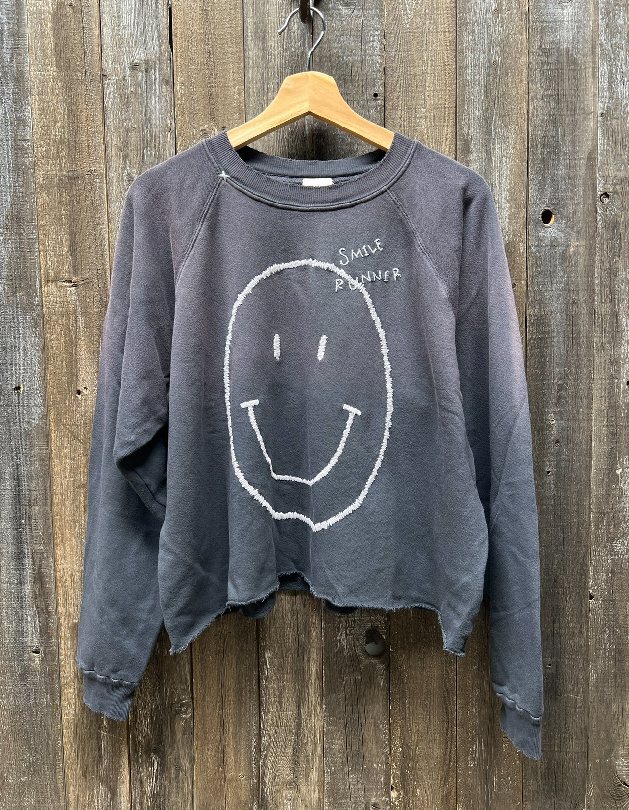 Big Smiley Cropped Sweatshirt-OS(6Colors) WITH PERSONALIZED HAND EMBROIDERY