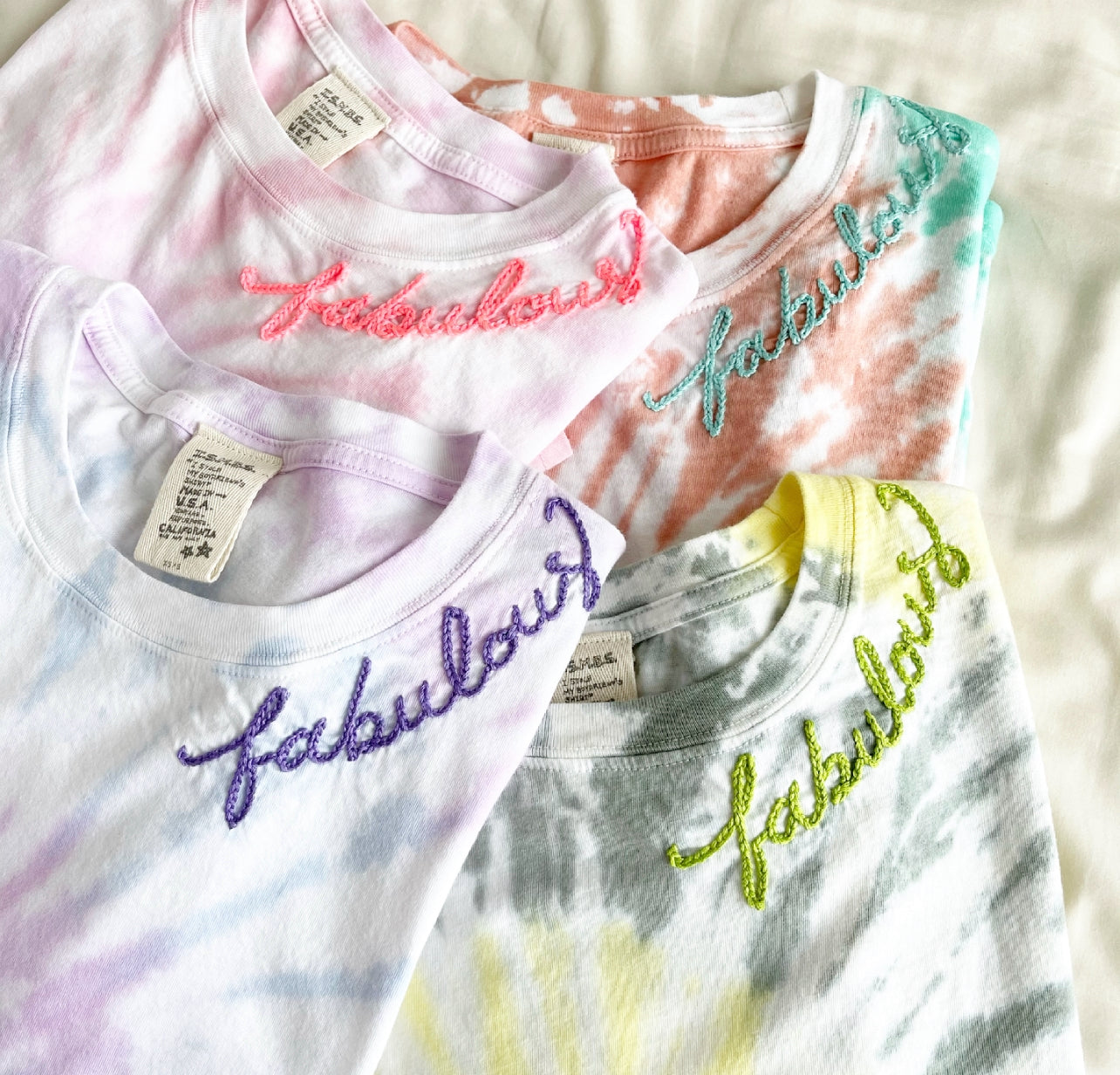 TIE DYE S/S TEE WITH CUSTOM HAND EMBROIDERY(4 Colors)