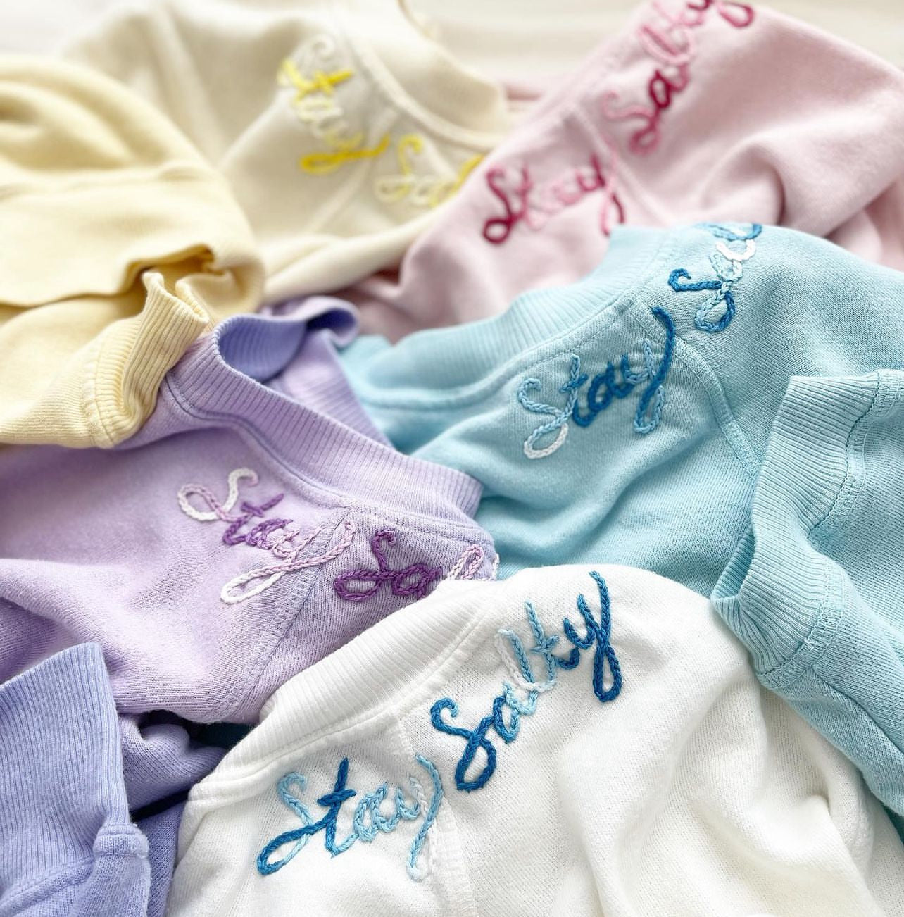 PASTEL SHORTY SWEATS WITH PERSONALIZED HAND EMBROIDERY(4 Colors)